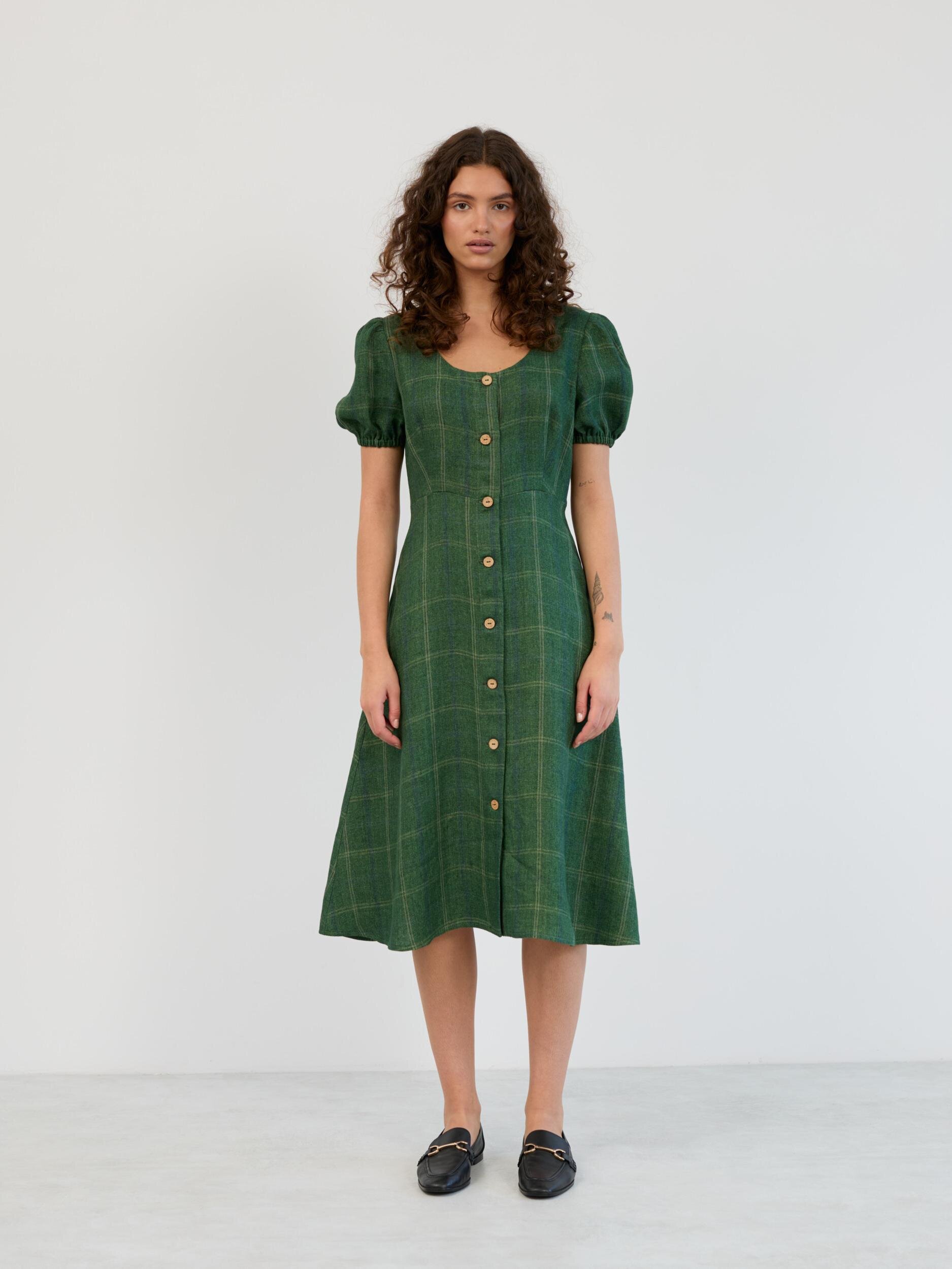 Linen Puff Sleeve Midi Dress AURELIA - Image 3