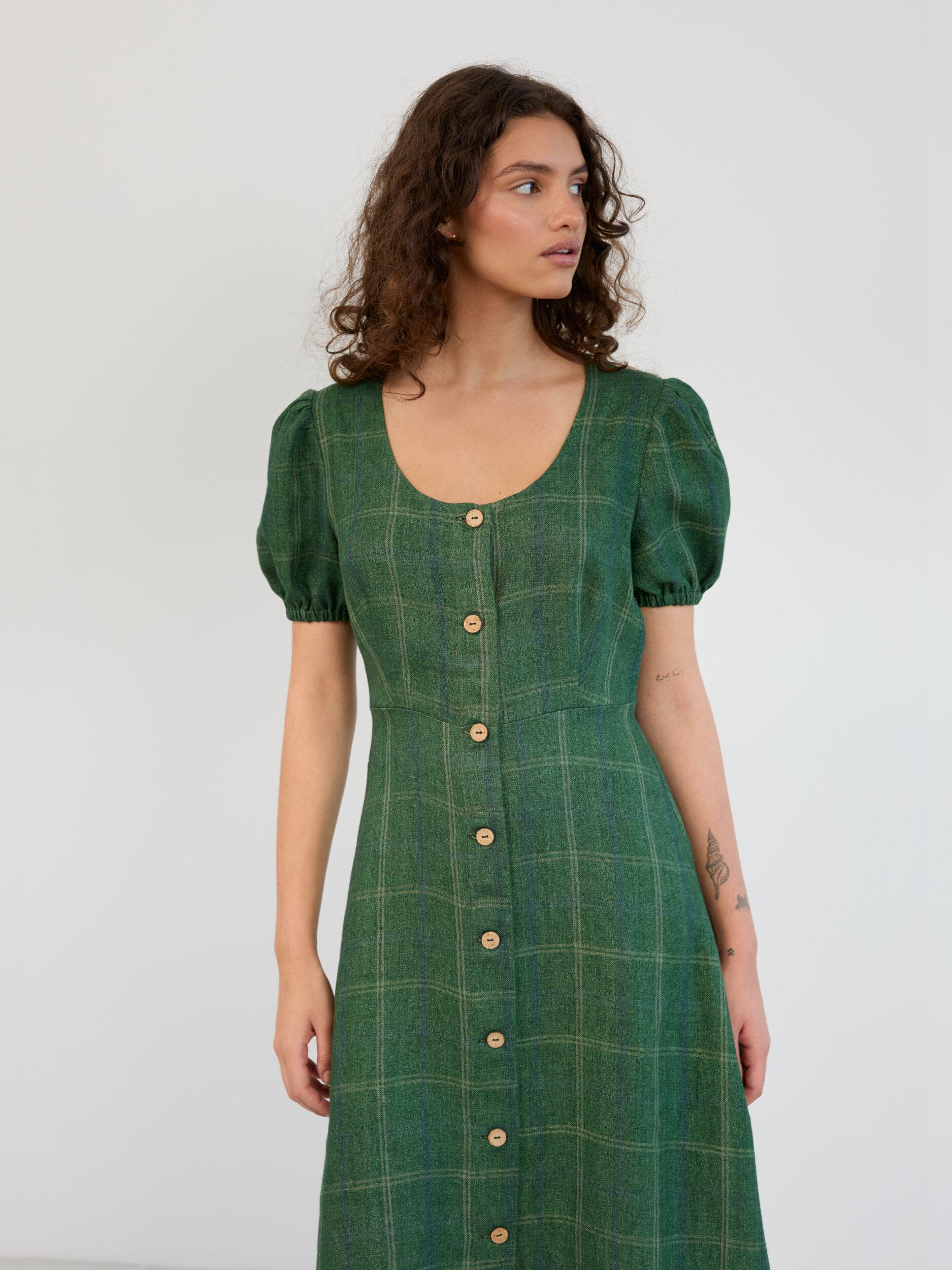 Linen Puff Sleeve Midi Dress AURELIA - Image 4
