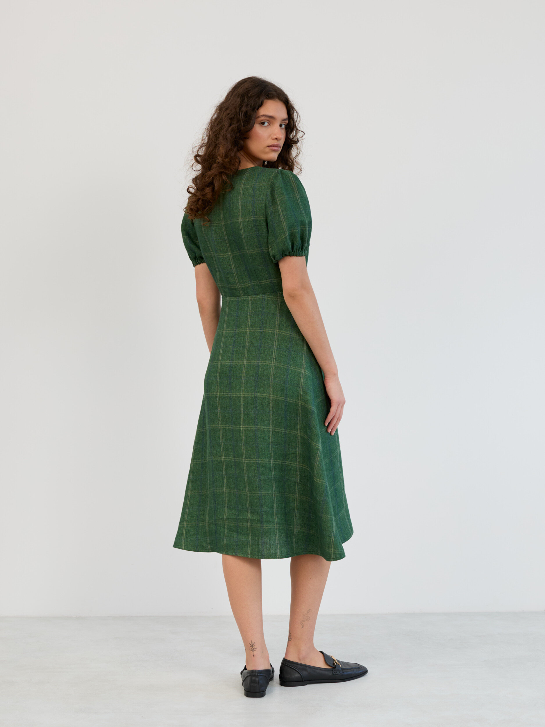 Linen Puff Sleeve Midi Dress AURELIA - Image 5