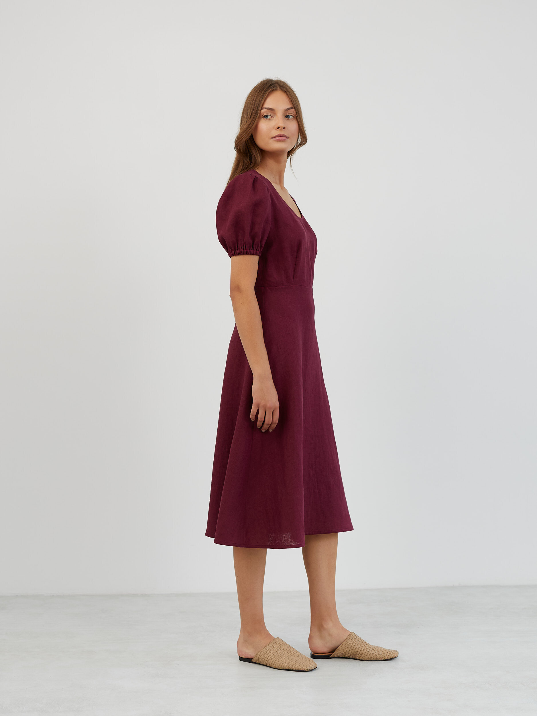 Puff Sleeve Linen Midi Dress CAROLINA - Image 4