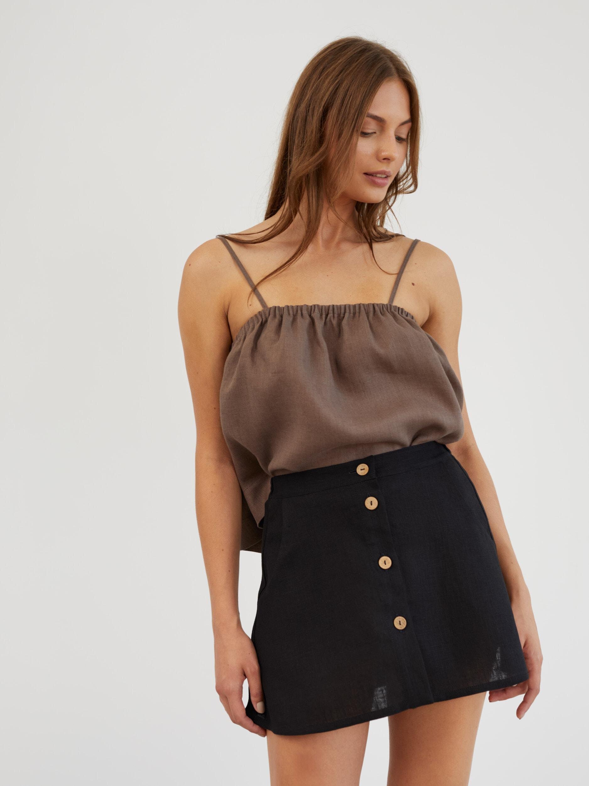 Linen Button Front Mini Skirt AMINA - Image 1