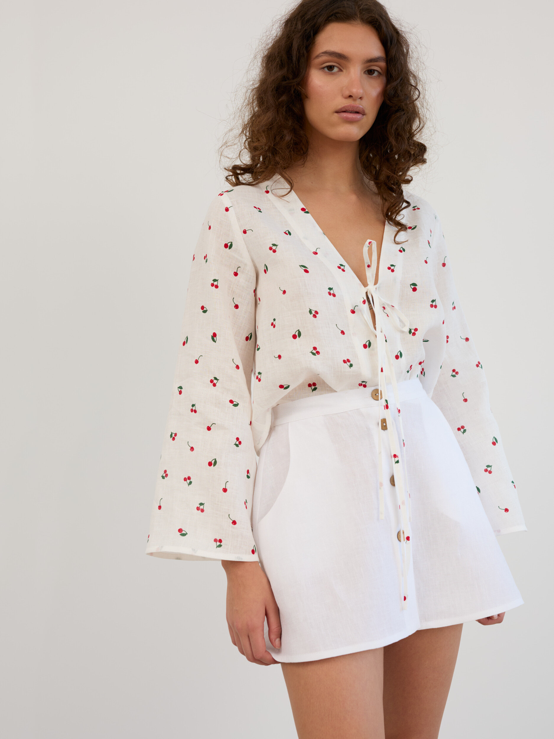 Linen Button Front Mini Skirt AMINA - Image 1