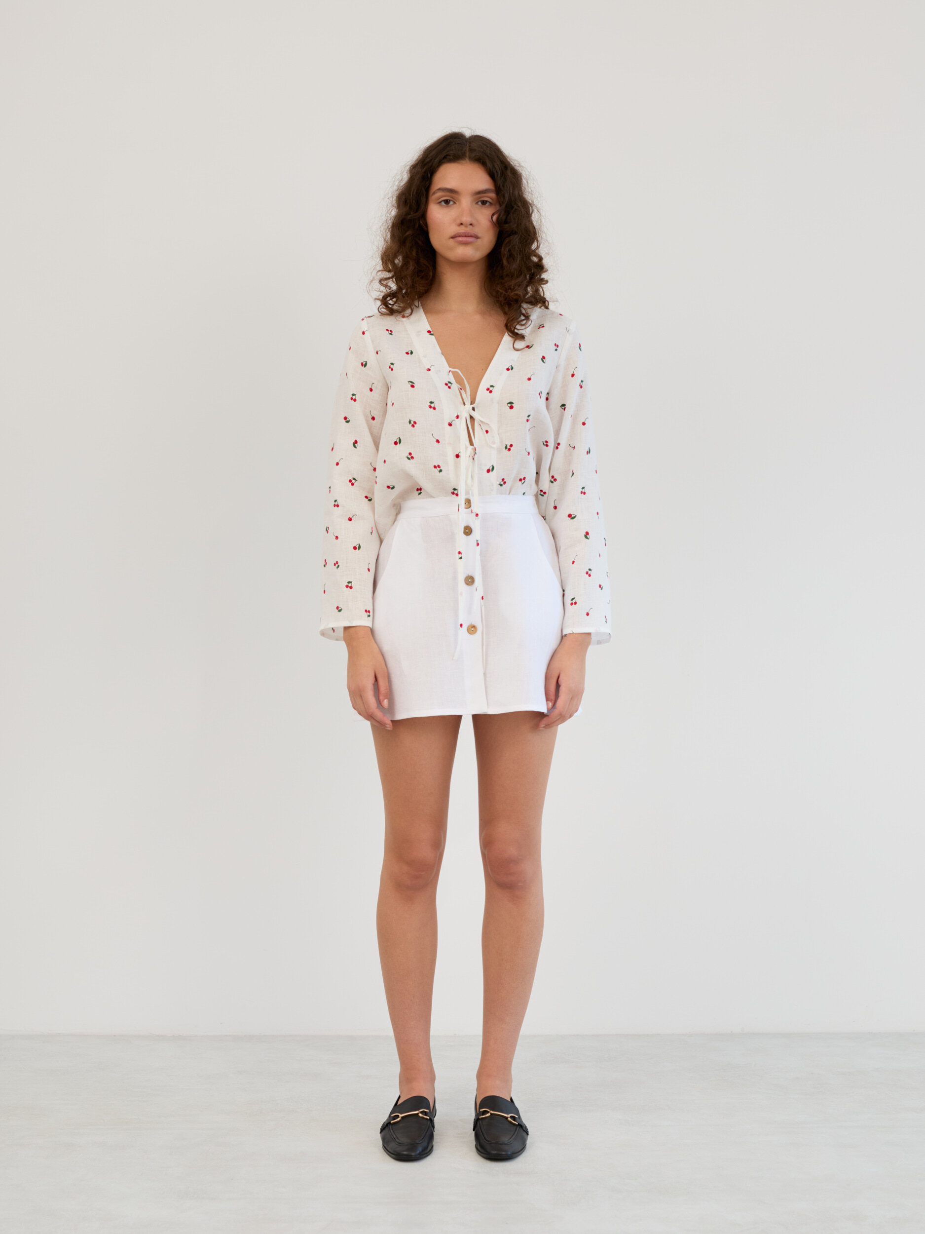 Linen Button Front Mini Skirt AMINA - Image 2