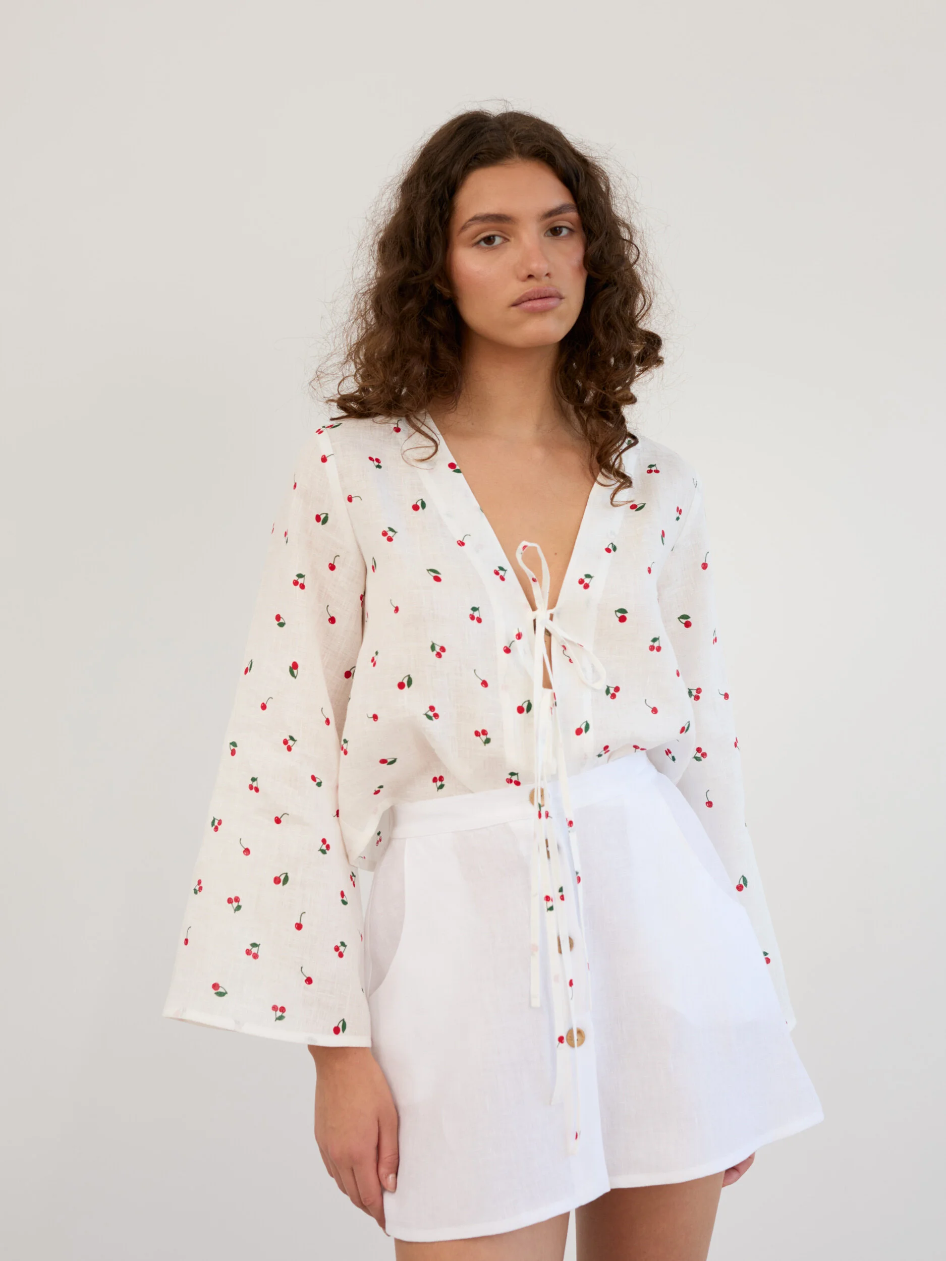 Image 3 of Linen Button Front Mini Skirt in White AMINA from Love and Confuse | Handmade Linen Clothing for Women