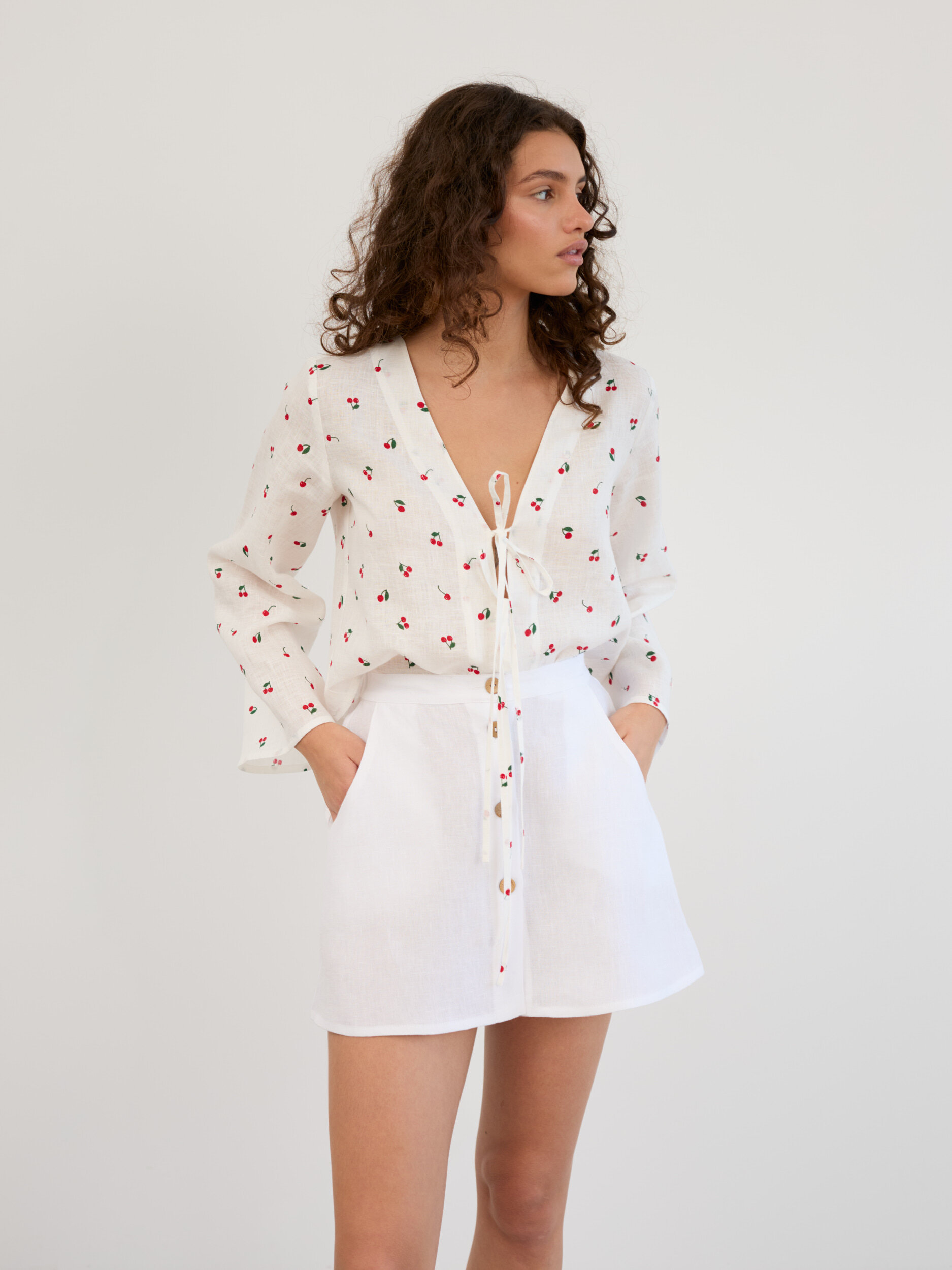 Linen Button Front Mini Skirt AMINA - Image 5