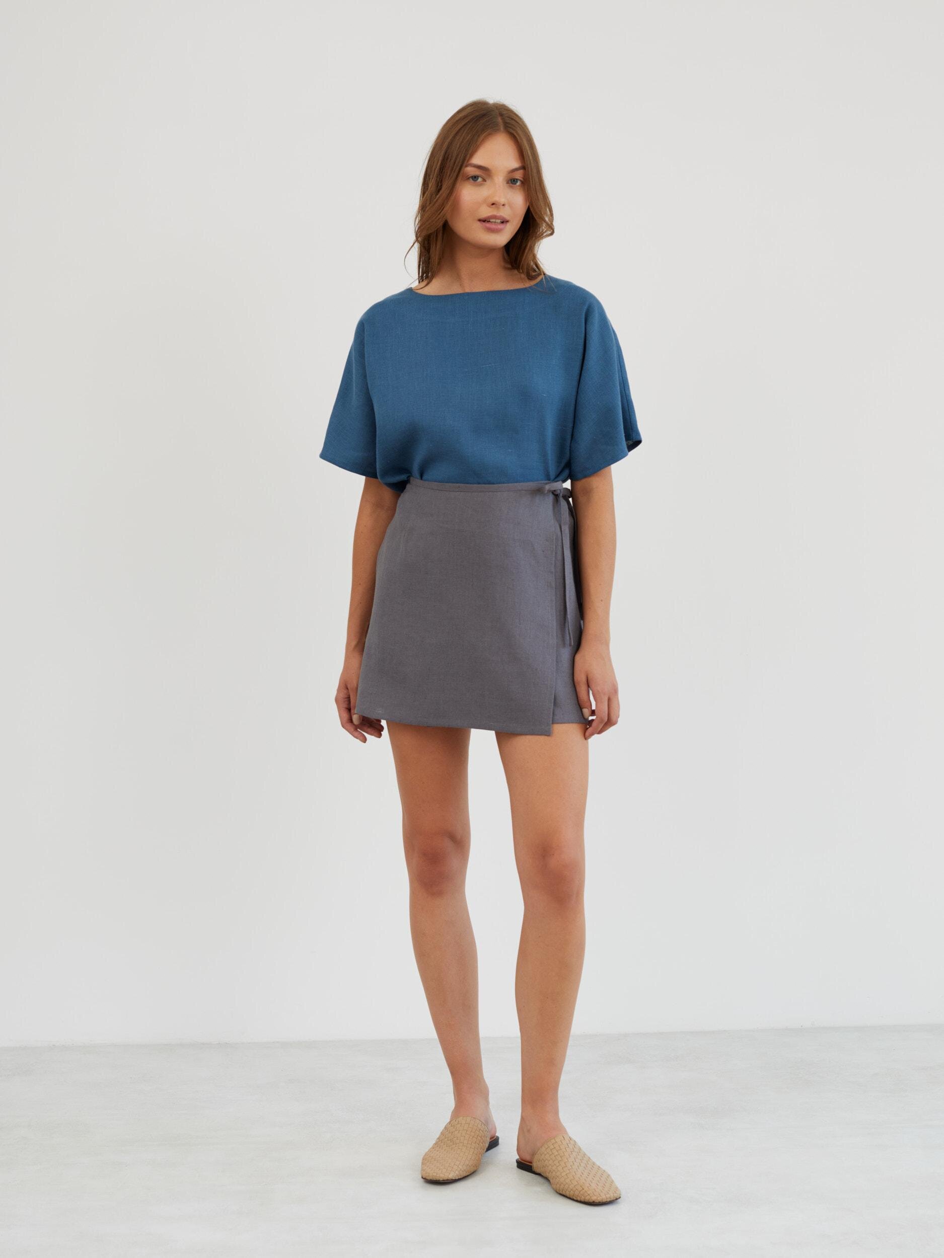 Linen Wrap Mini Skirt ANNALISE - Image 2