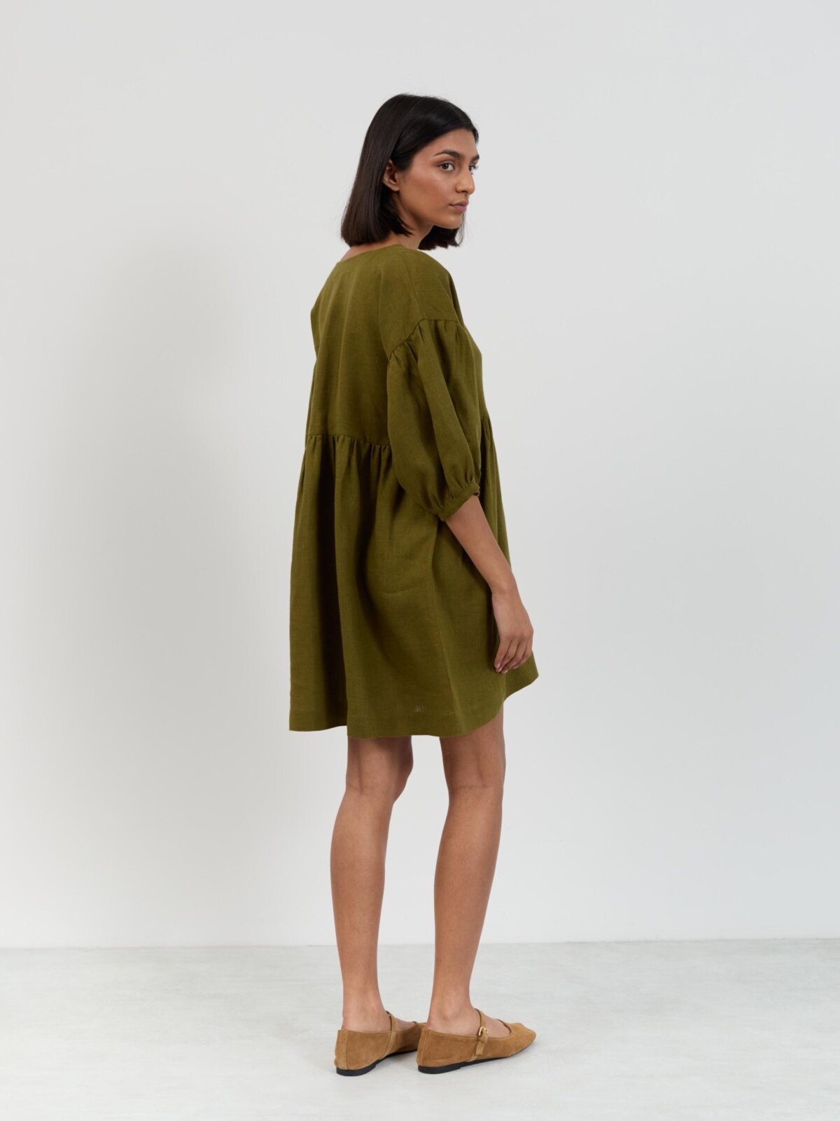 Image 6 of Linen Mini Wrap Dress Jane in Moss Green