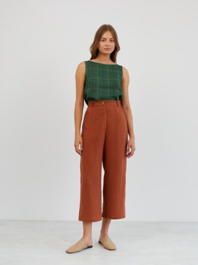 Linen Cropped Wide Leg Pants OCEAN