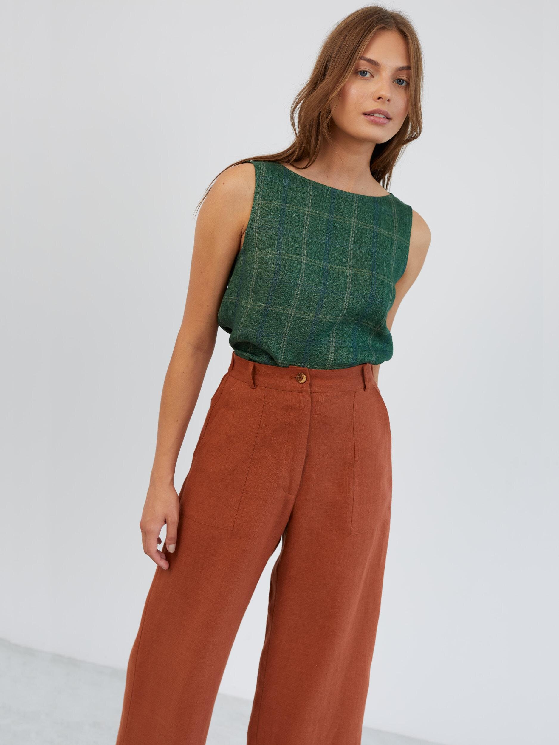 Linen Cropped Wide Leg Pants OCEAN - Image 2