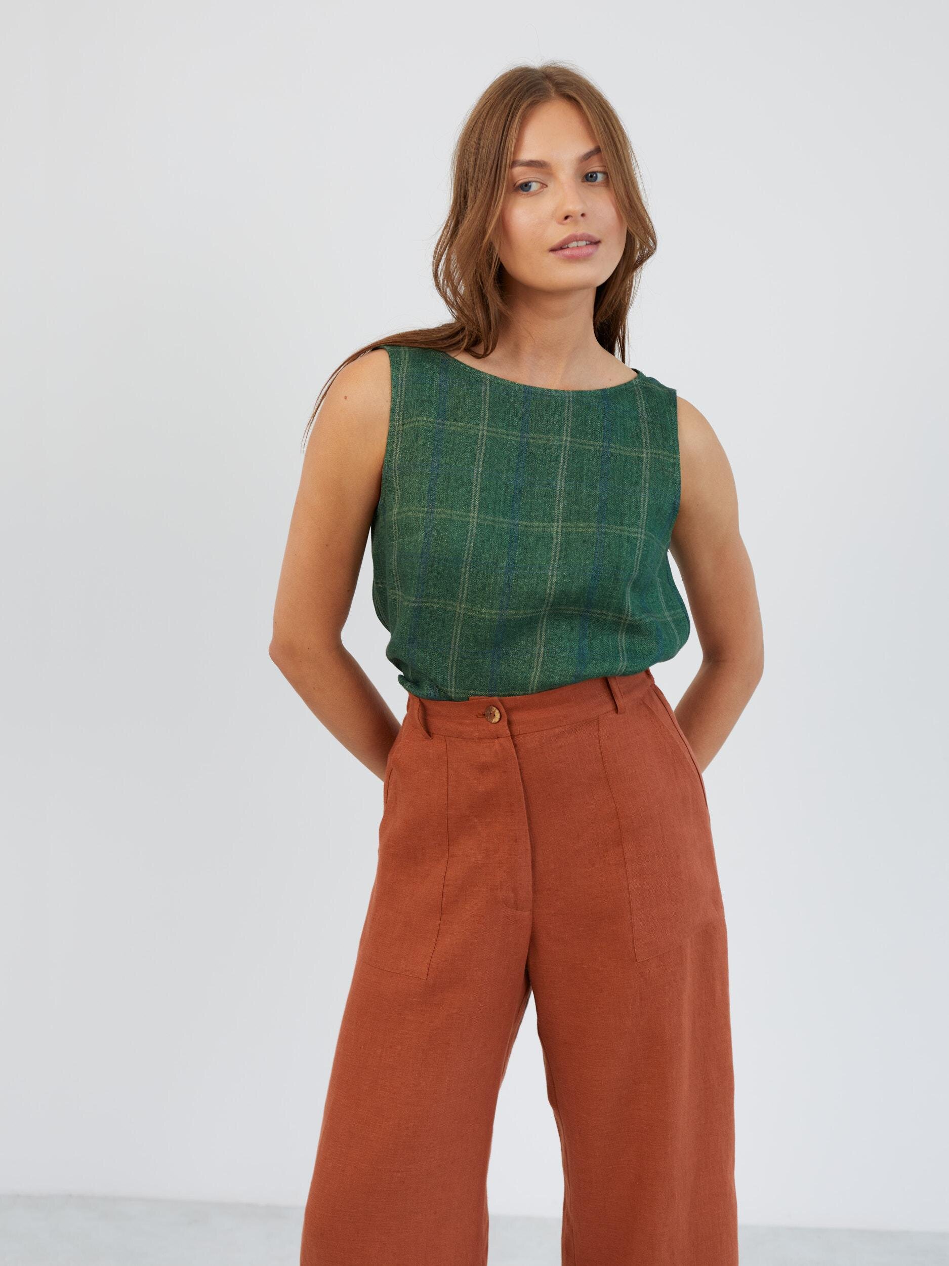 Linen Cropped Wide Leg Pants OCEAN - Image 4