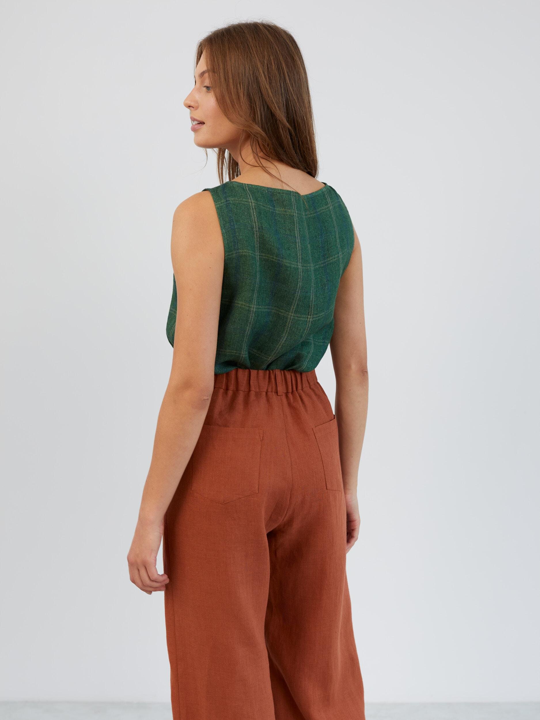 Linen Cropped Wide Leg Pants OCEAN - Image 5