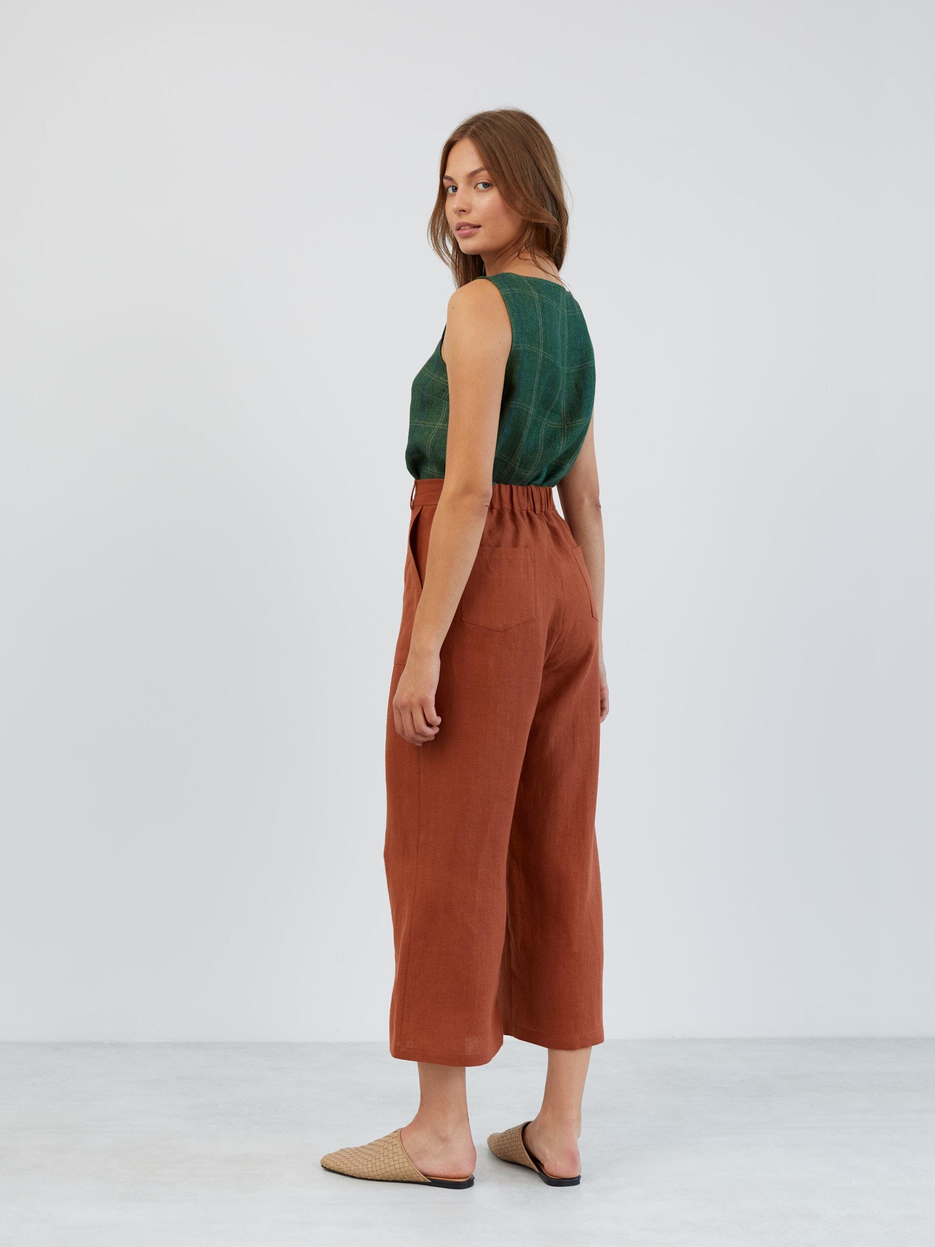 Linen Cropped Wide Leg Pants OCEAN - Image 6