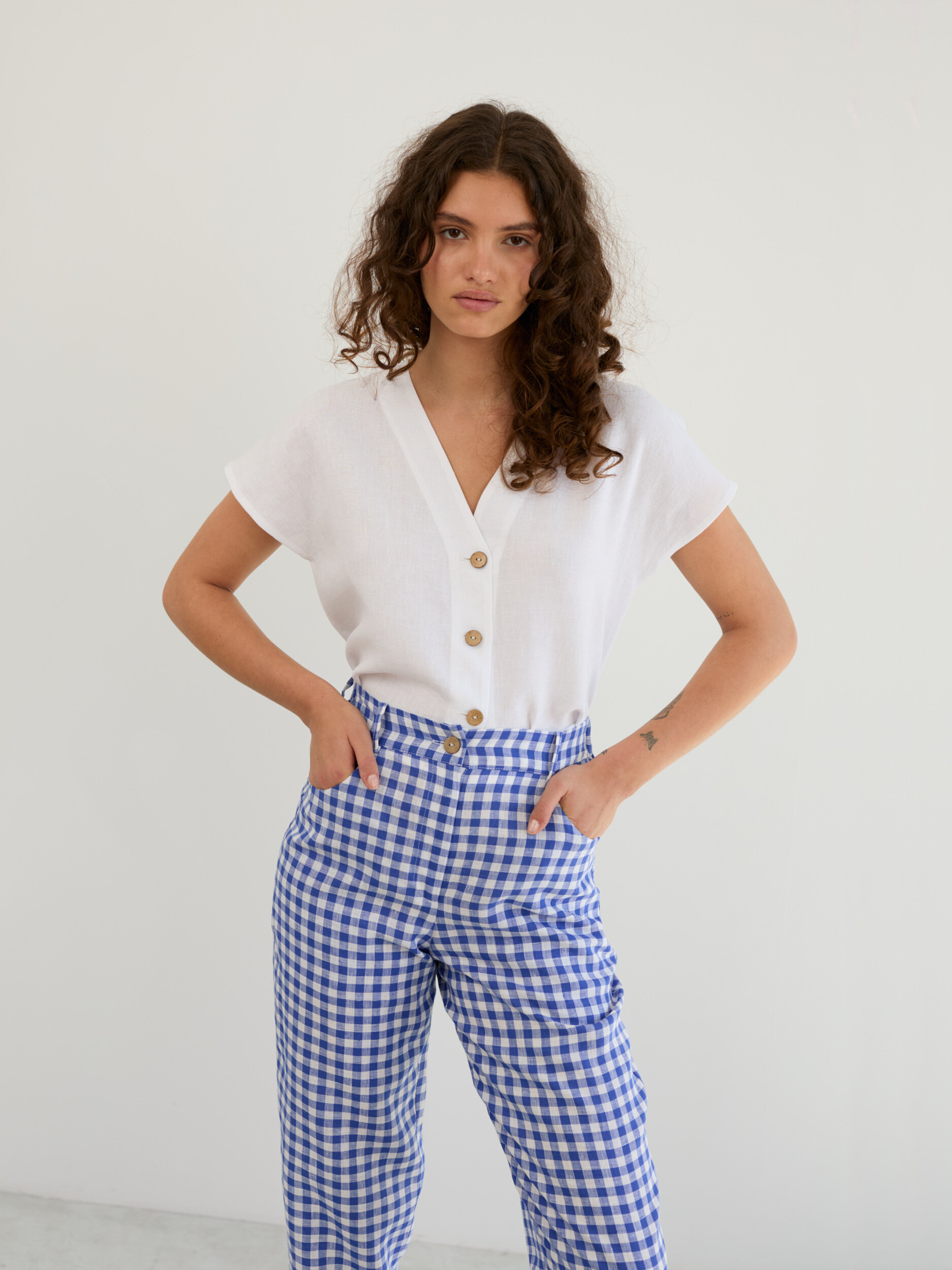 Linen High-Waisted Tapered Leg Pants SARAH - Image 1