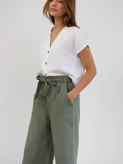 Linen Paper Bag Wide Leg Pants ALLIE