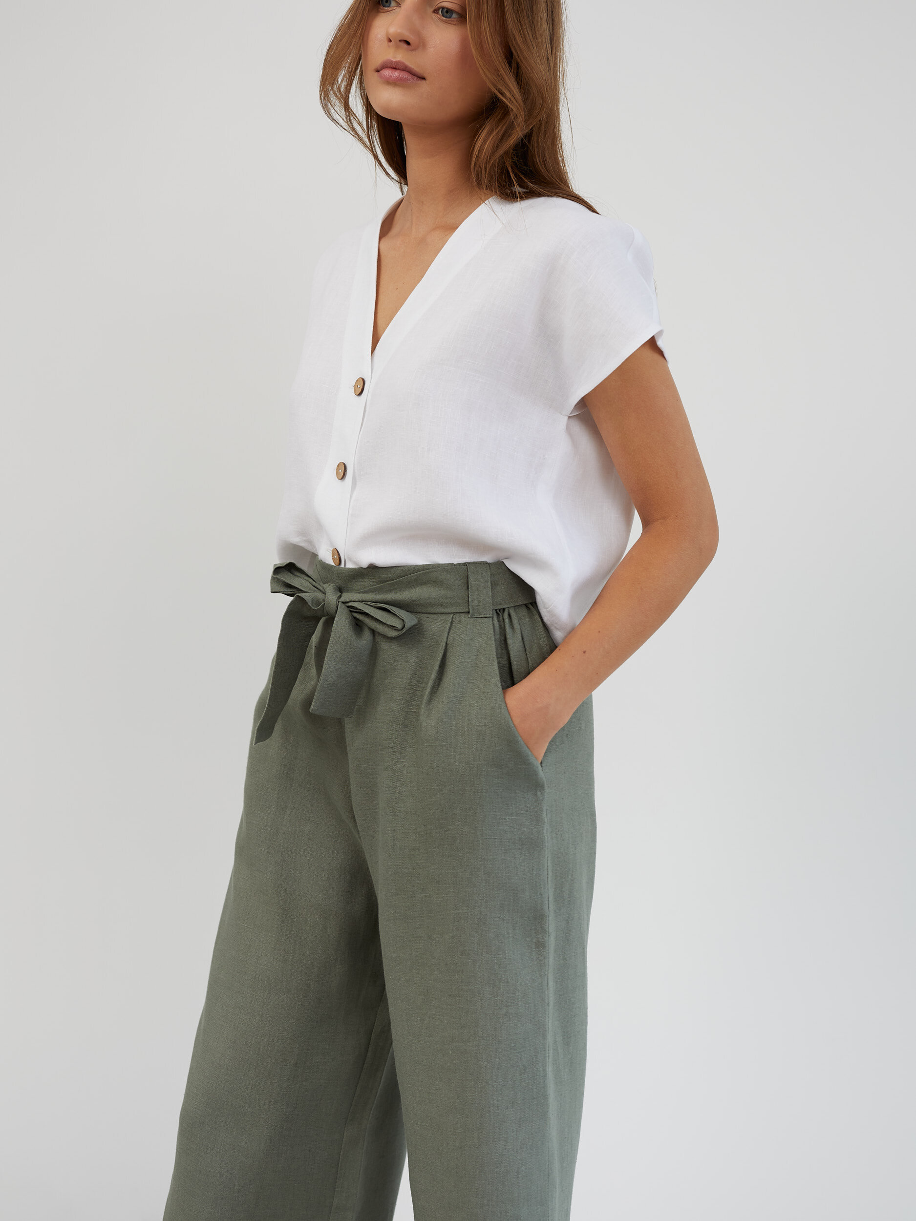 Linen Paper Bag Wide Leg Pants ALLIE - Image 1