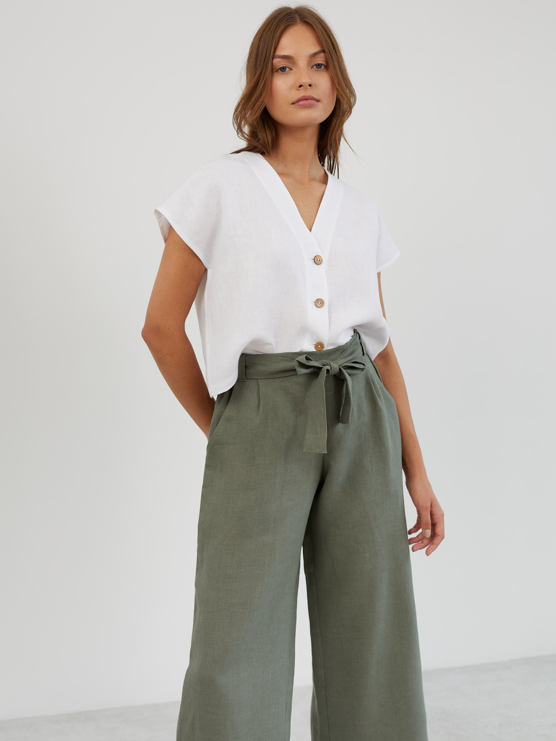 Linen Paper Bag Wide Leg Pants ALLIE - Image 3
