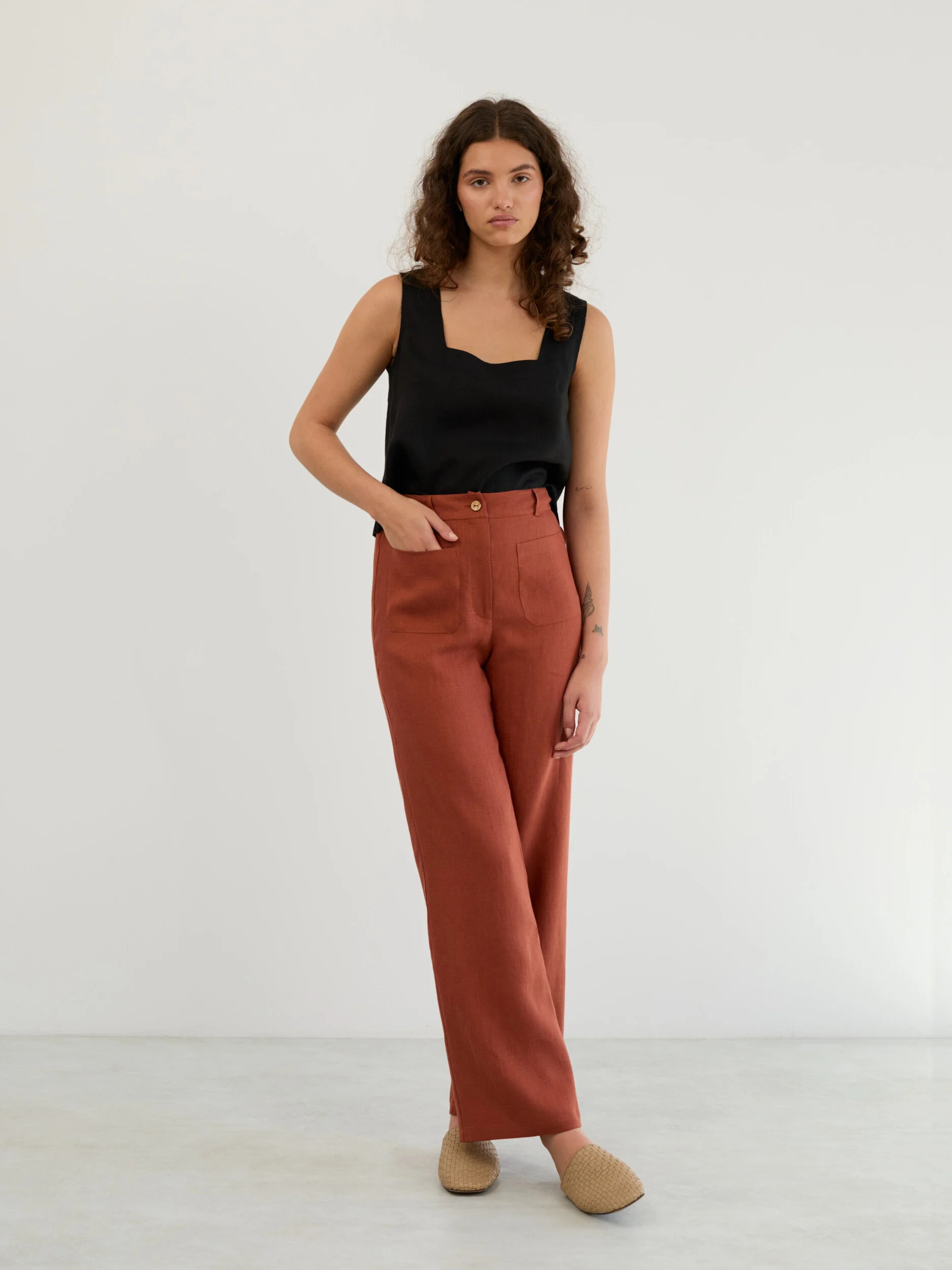 Image 1 of Linen Tailored Straight Leg Pants in Rust JOEL from Love and Confuse | Handmade Linen Clothing for Women