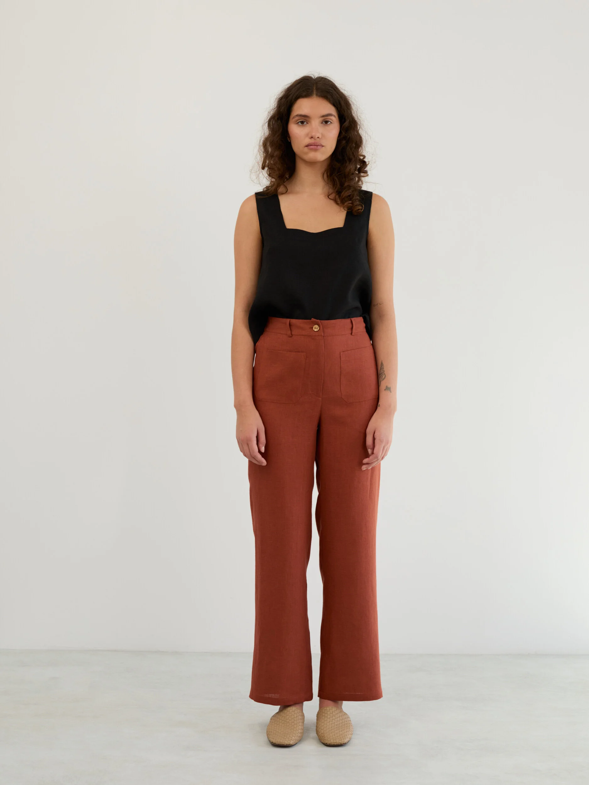 Image 3 of Linen Tailored Straight Leg Pants in Rust JOEL from Love and Confuse | Handmade Linen Clothing for Women