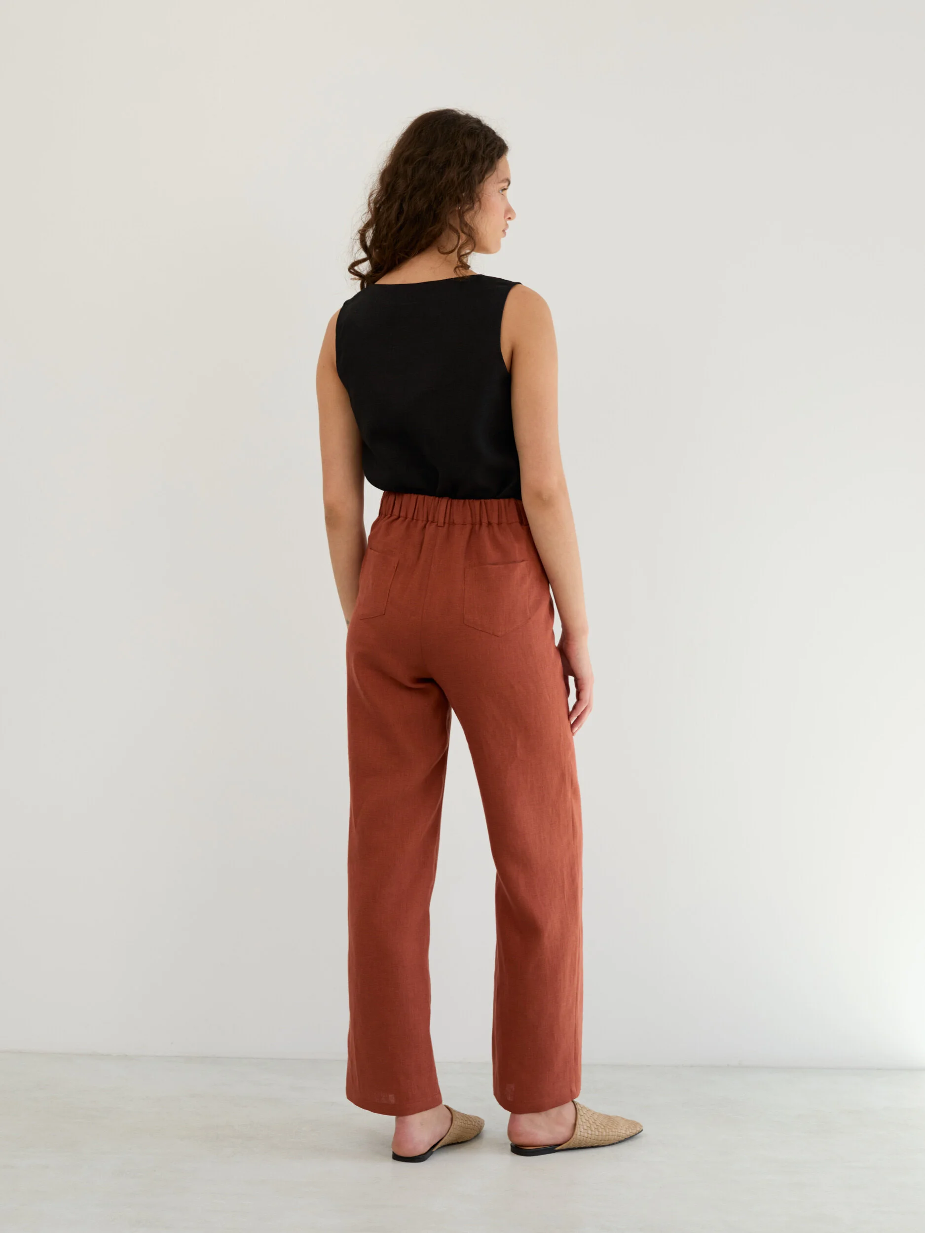 Image 5 of Linen Tailored Straight Leg Pants in Rust JOEL from Love and Confuse | Handmade Linen Clothing for Women
