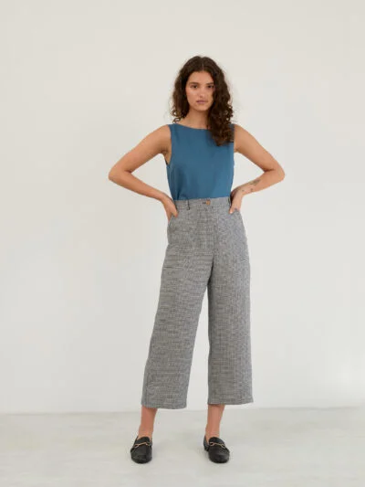 Linen Wide Leg Cropped Pants OCEAN