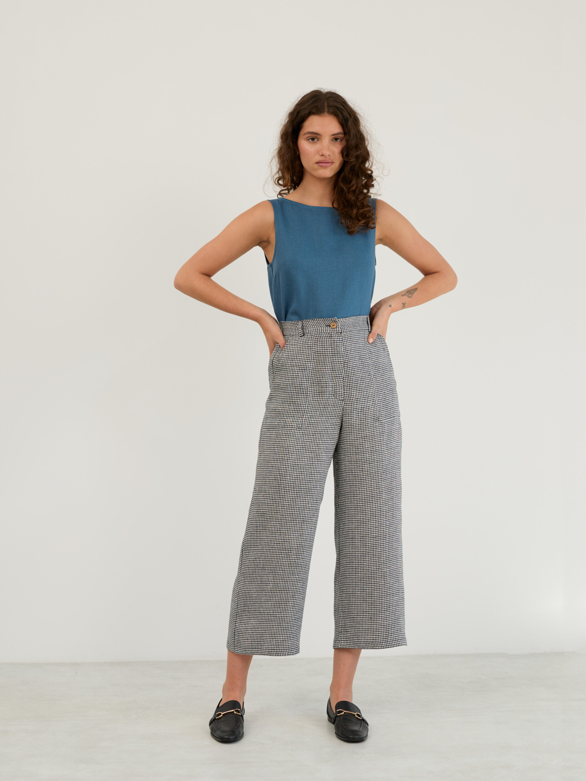 Linen Wide Leg Cropped Pants OCEAN - Image 1