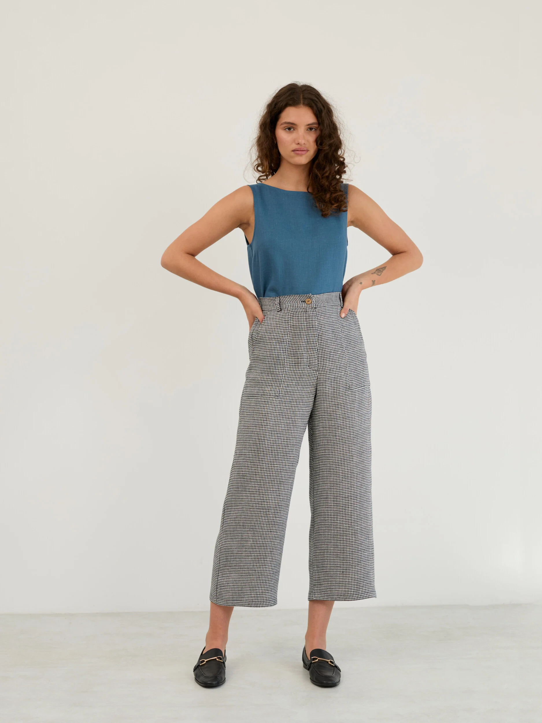 Linen Wide Leg Cropped Pants OCEAN