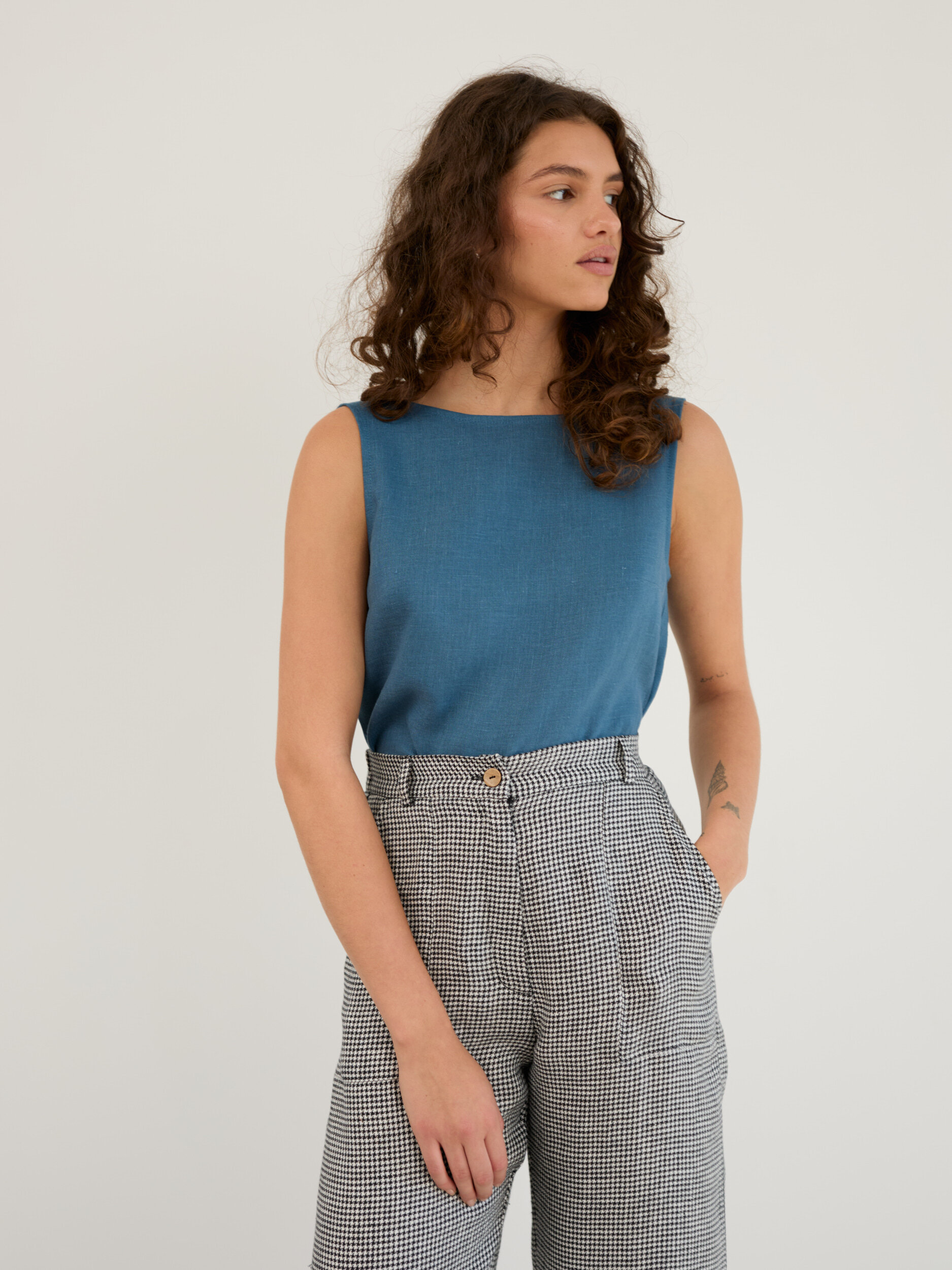 Linen Wide Leg Cropped Pants OCEAN - Image 2