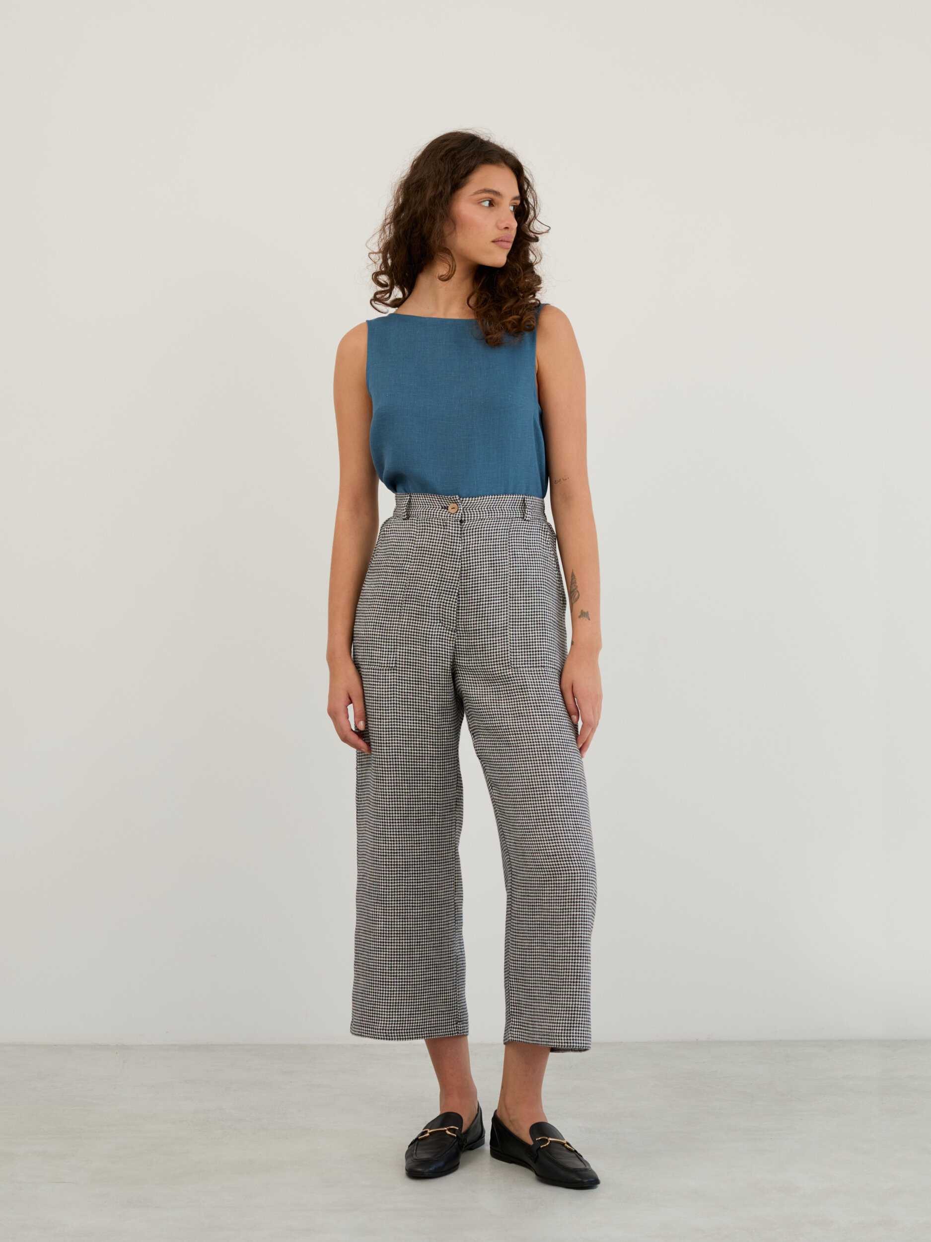 Linen Wide Leg Cropped Pants OCEAN - Image 3