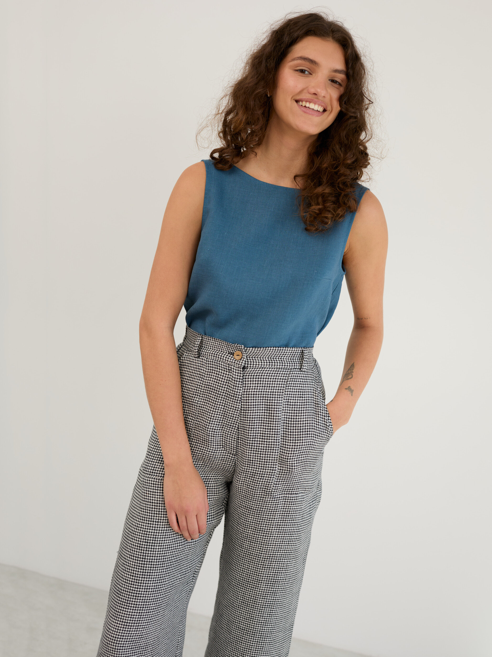 Linen Wide Leg Cropped Pants OCEAN - Image 4