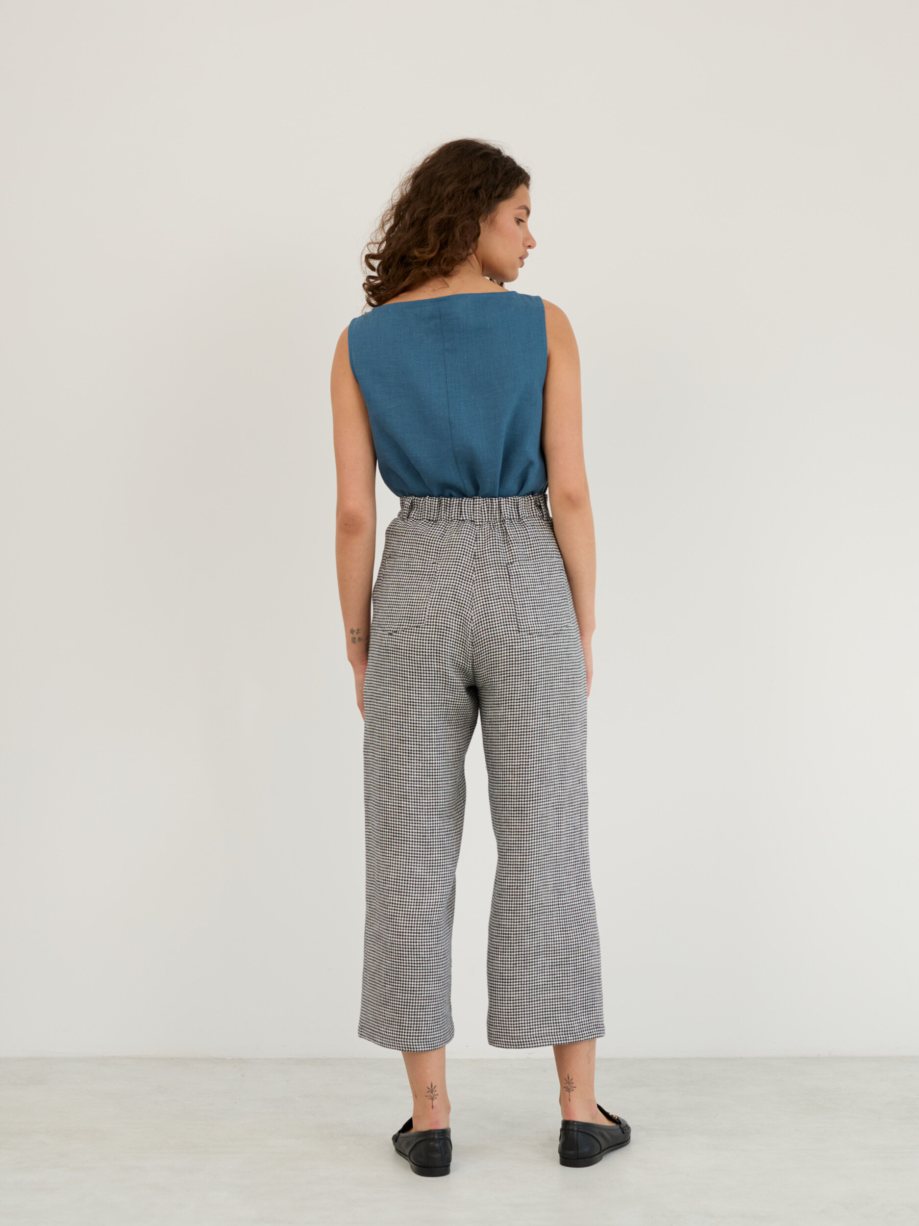 Linen Wide Leg Cropped Pants OCEAN - Image 5