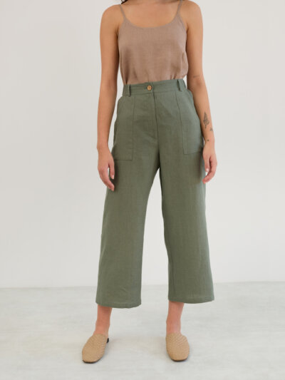 Linen Wide Leg Cropped Pants OCEAN