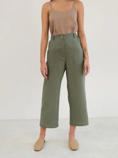 Linen Wide Leg Cropped Pants OCEAN