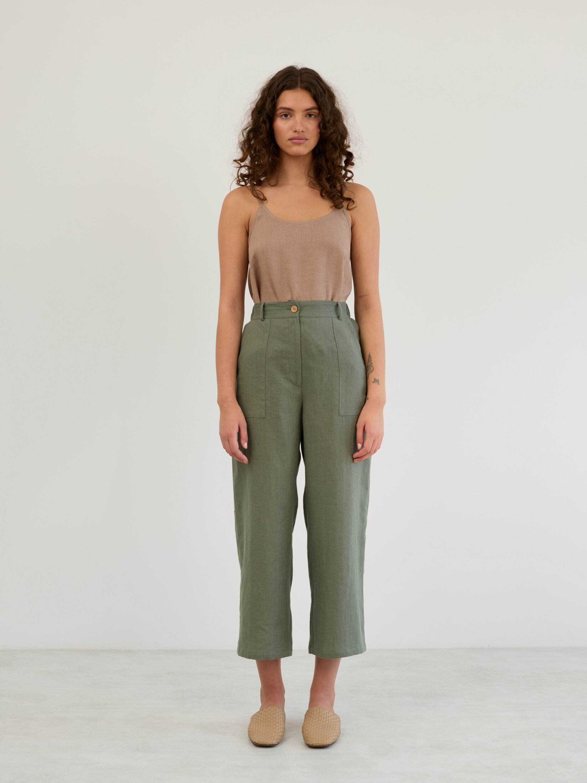 Linen Wide Leg Cropped Pants OCEAN - Image 2