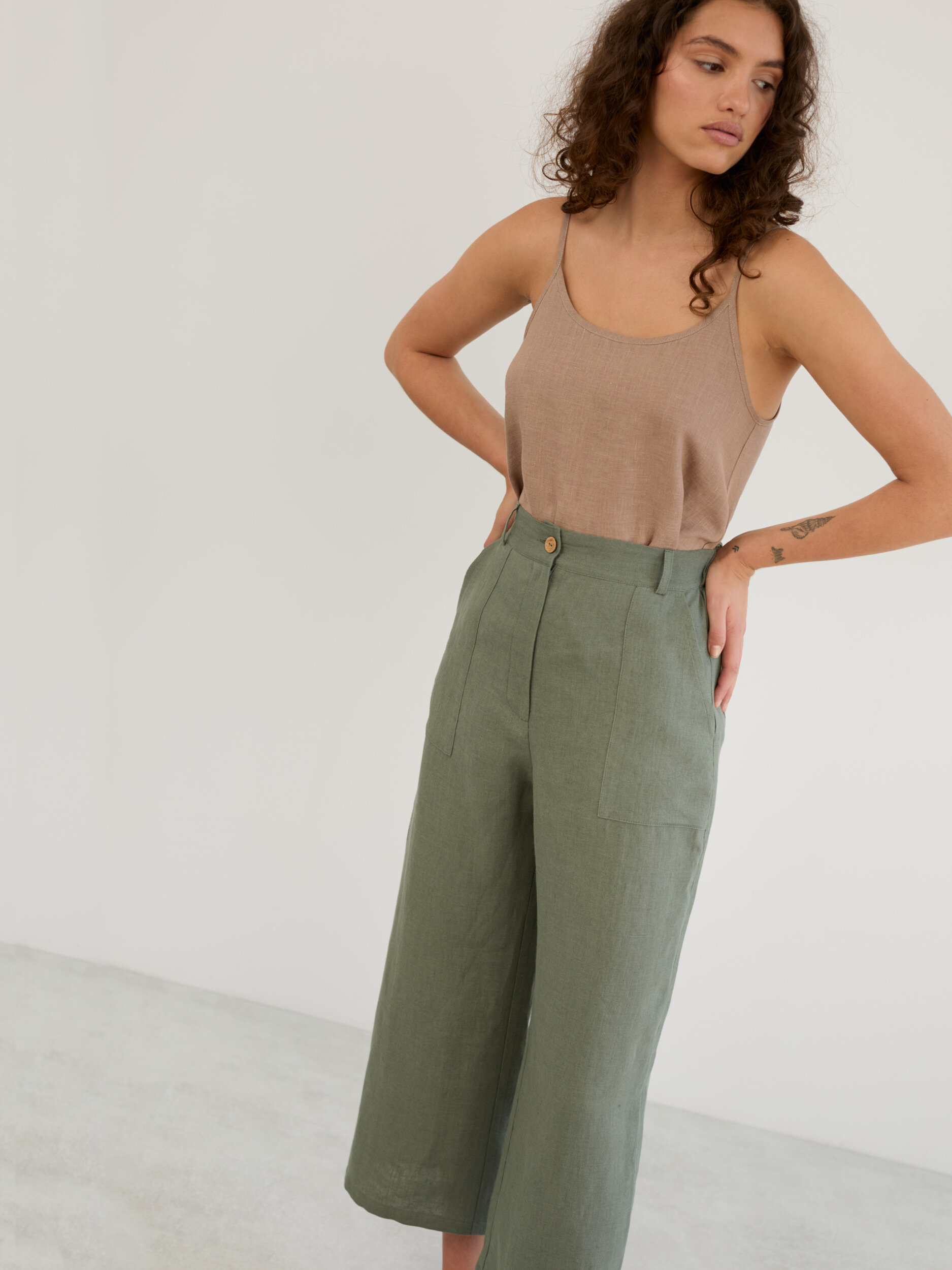 Linen Wide Leg Cropped Pants OCEAN - Image 3
