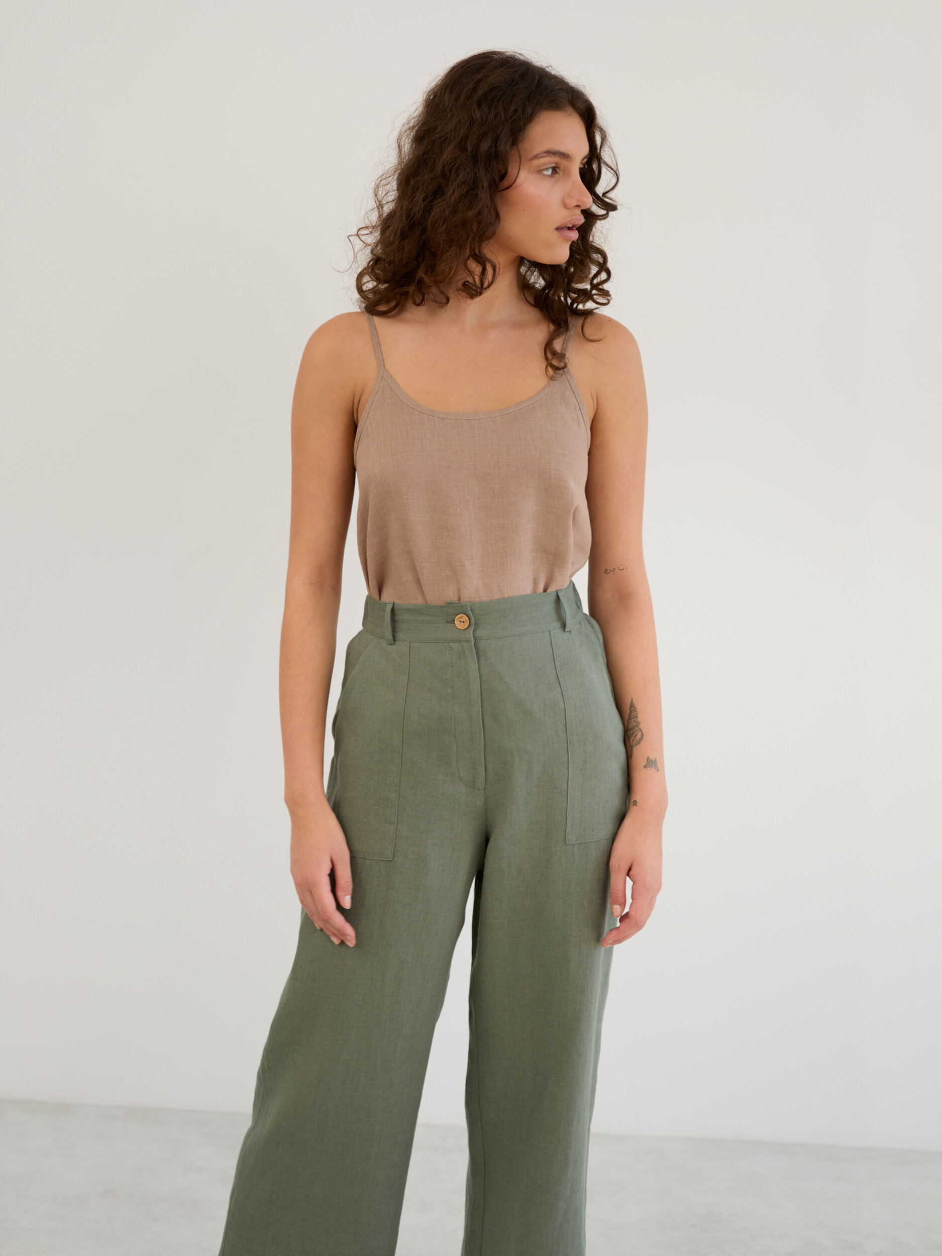Linen Wide Leg Cropped Pants OCEAN - Image 4