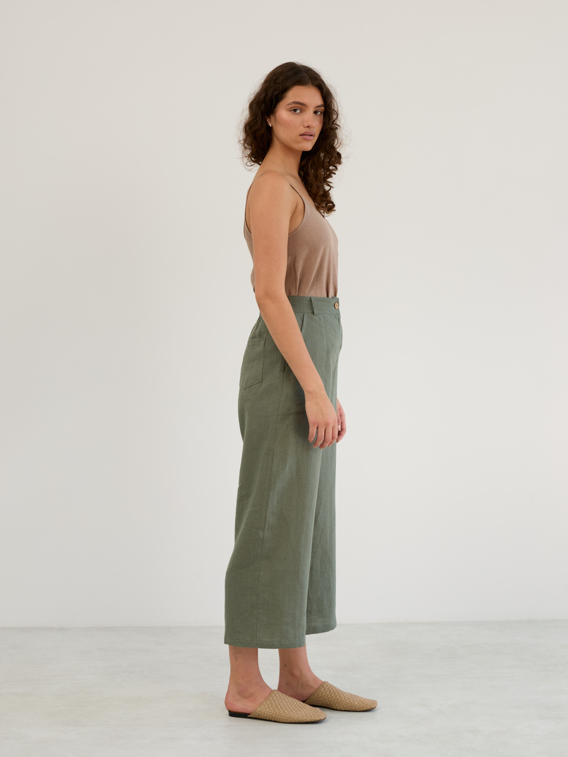 Linen Wide Leg Cropped Pants OCEAN - Image 5