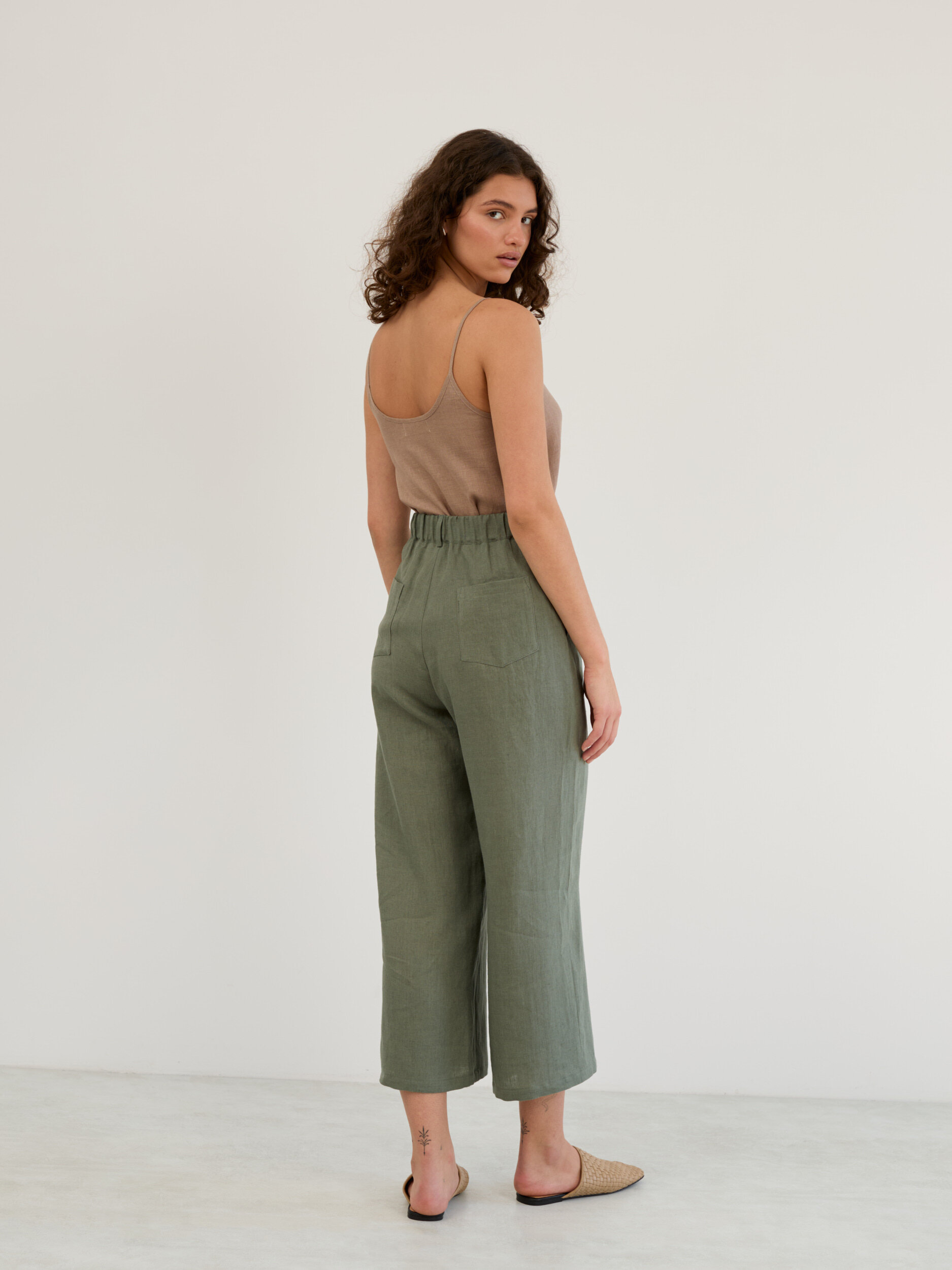 Linen Wide Leg Cropped Pants OCEAN - Image 6