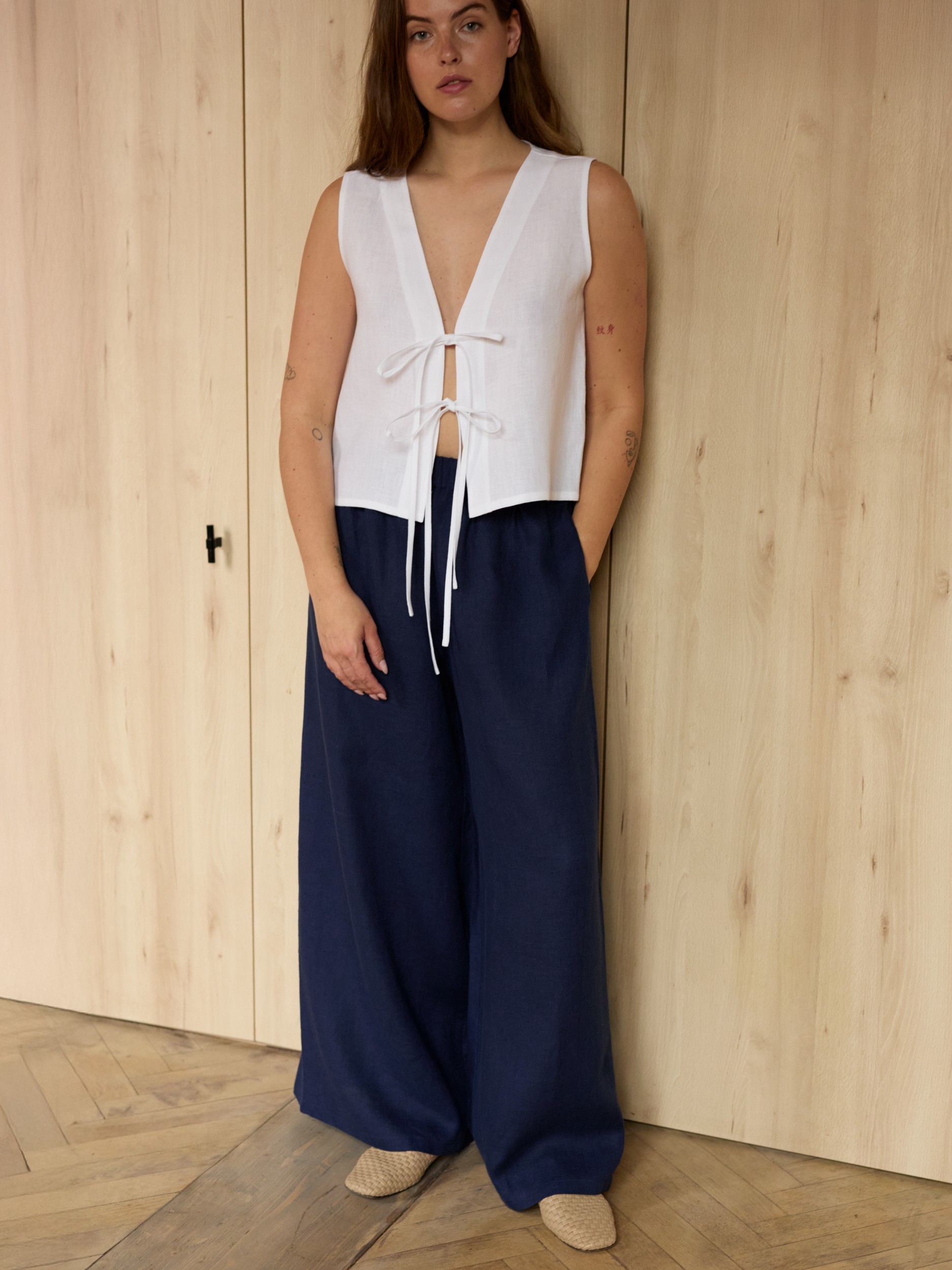 Linen Wide Leg Pants PEARL | High Waisted with Elastic Waist - Image 3