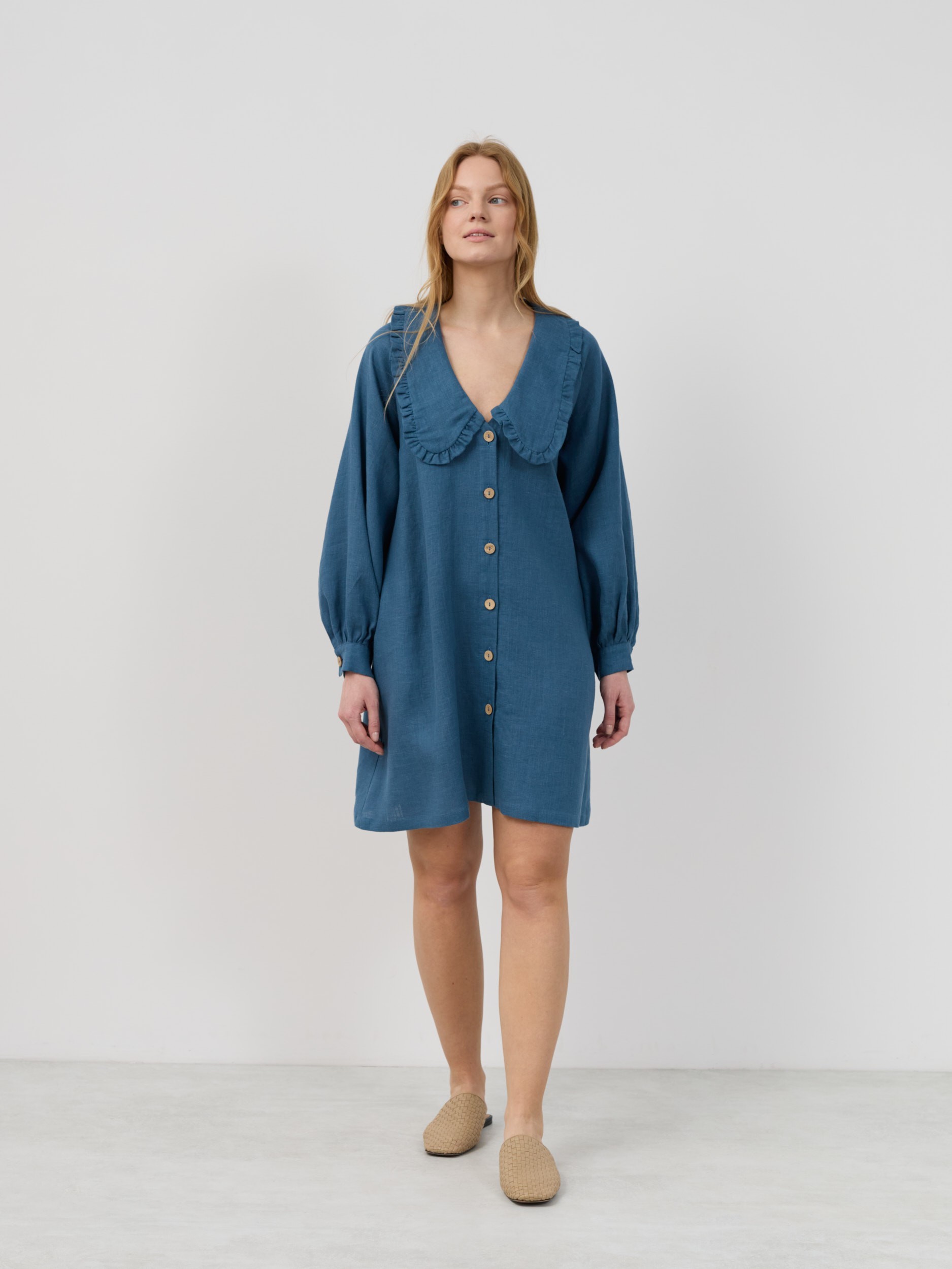 Melody Linen Shirt Dress – Blue Sea - Image 2