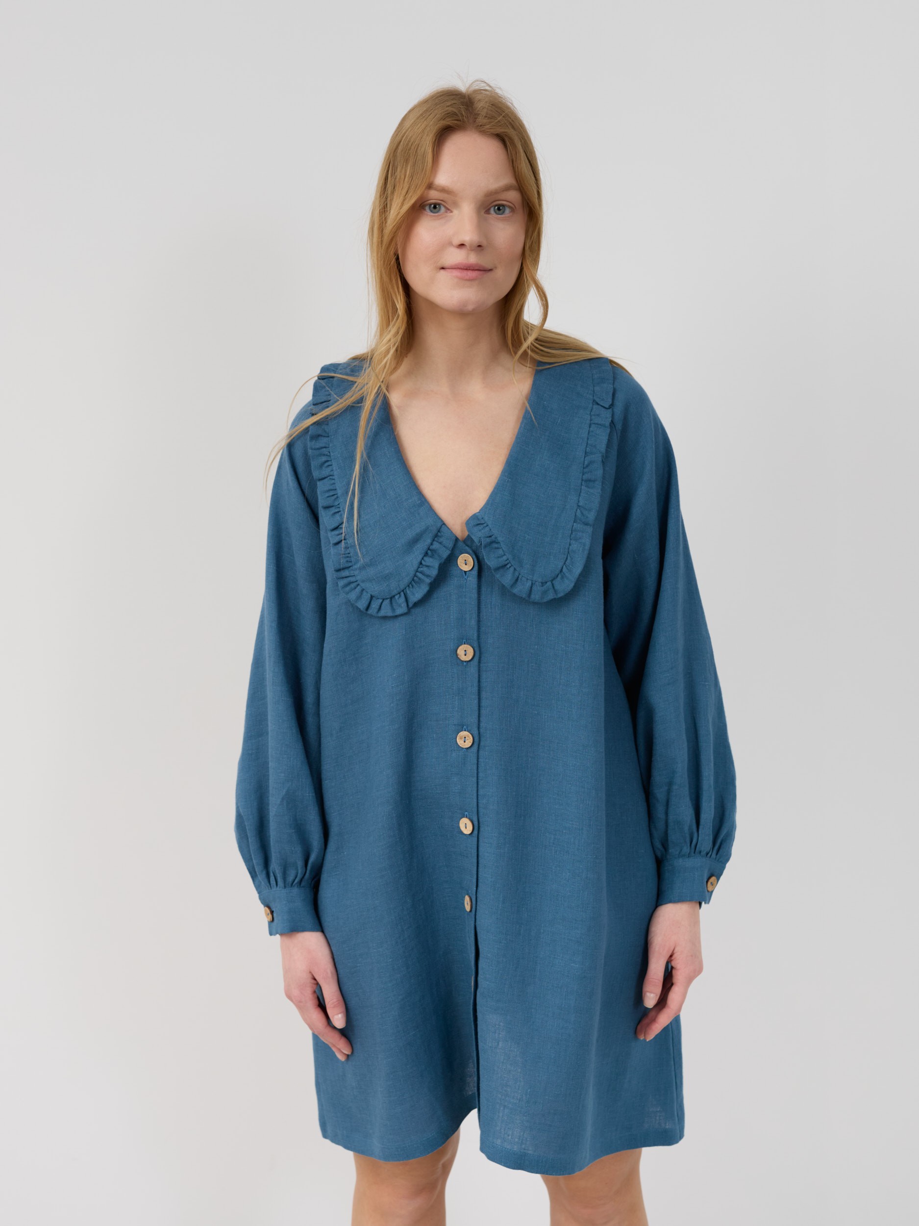 Melody Linen Shirt Dress – Blue Sea - Image 3