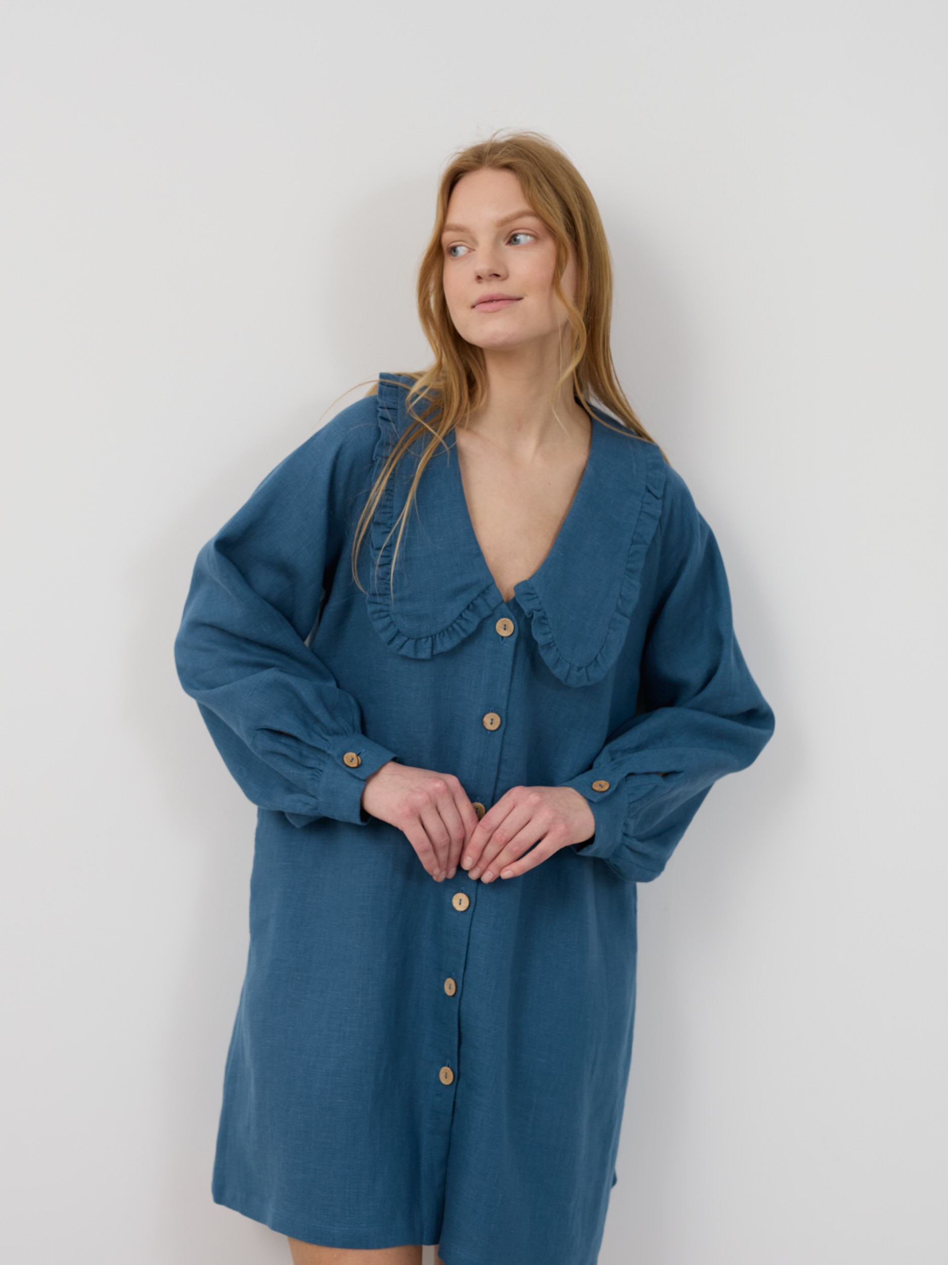 Melody Linen Shirt Dress – Blue Sea - Image 4