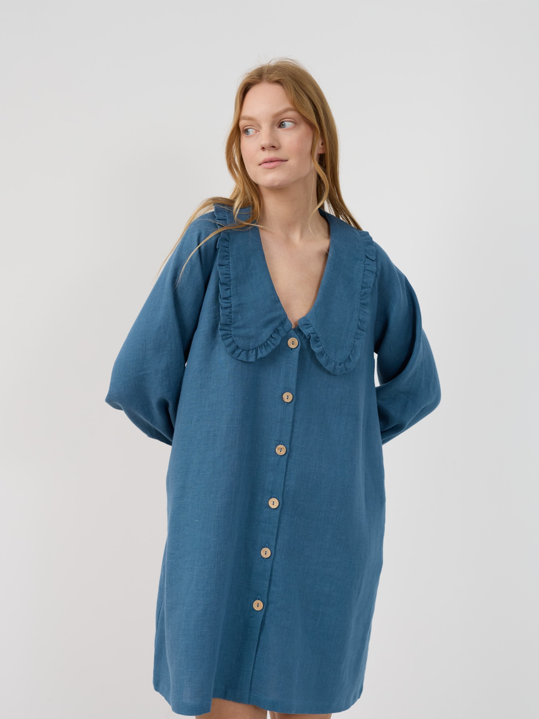 Melody Linen Shirt Dress – Blue Sea - Image 5