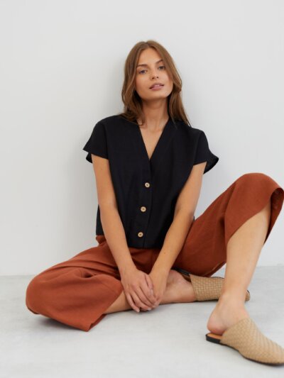 Linen Cropped Button Down Shirt LYLA