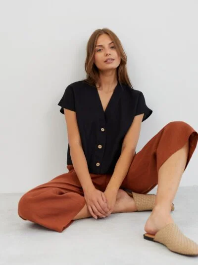 Linen Cropped Button Down Shirt LYLA