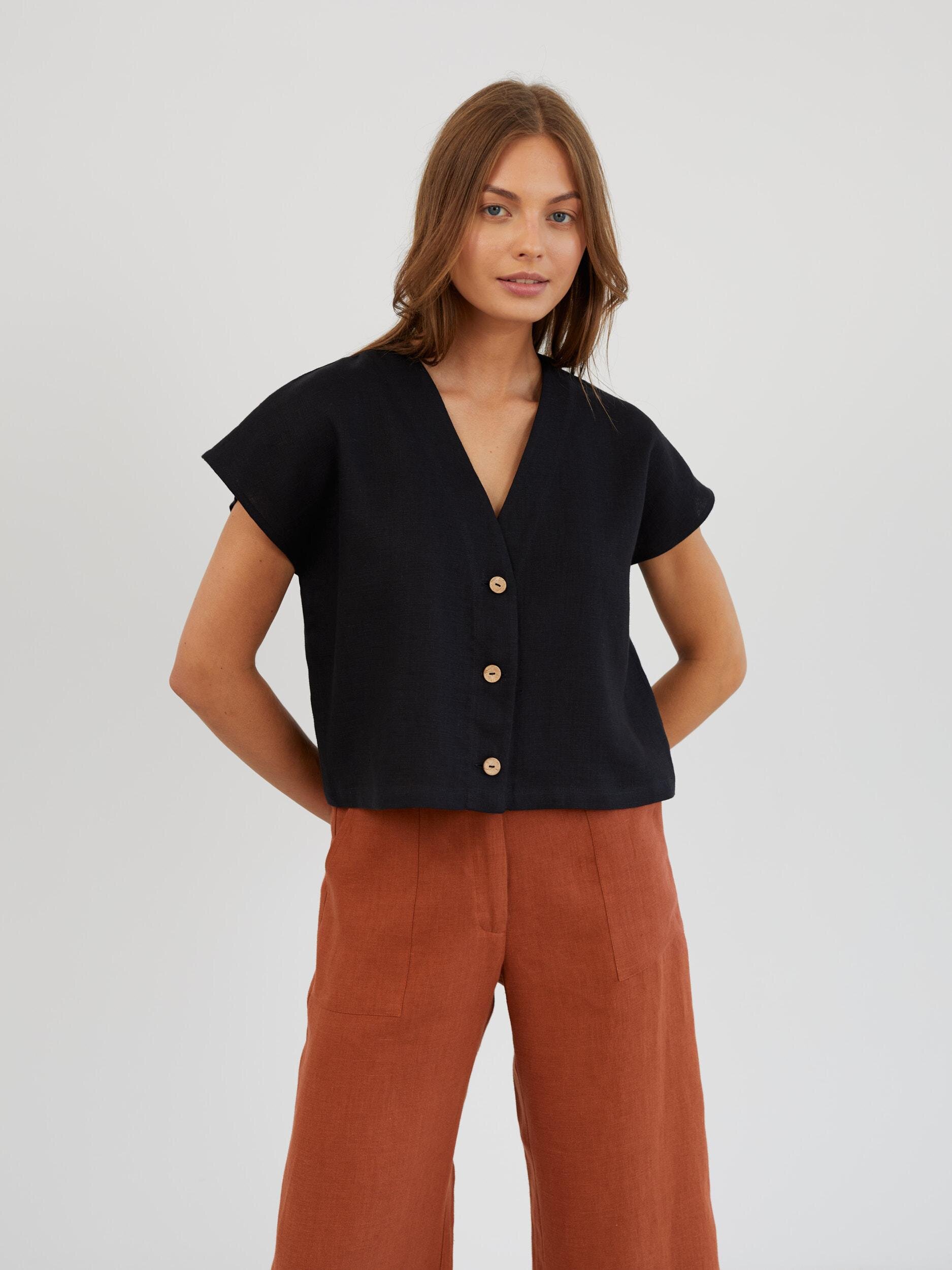 Pellava croptoppi LYLA, Musta - Image 4