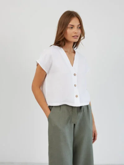 Cropped Linen Button-Down Shirt LYLA