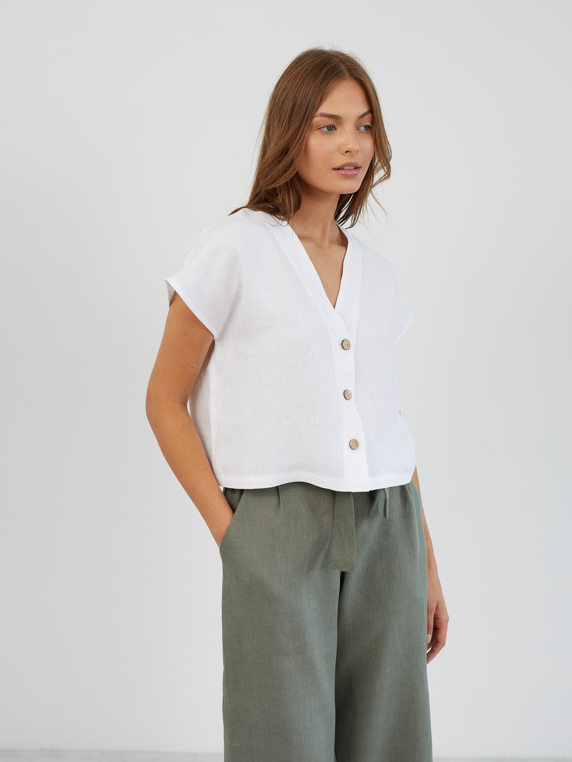 Cropped Linen Button-Down Shirt LYLA - Image 1