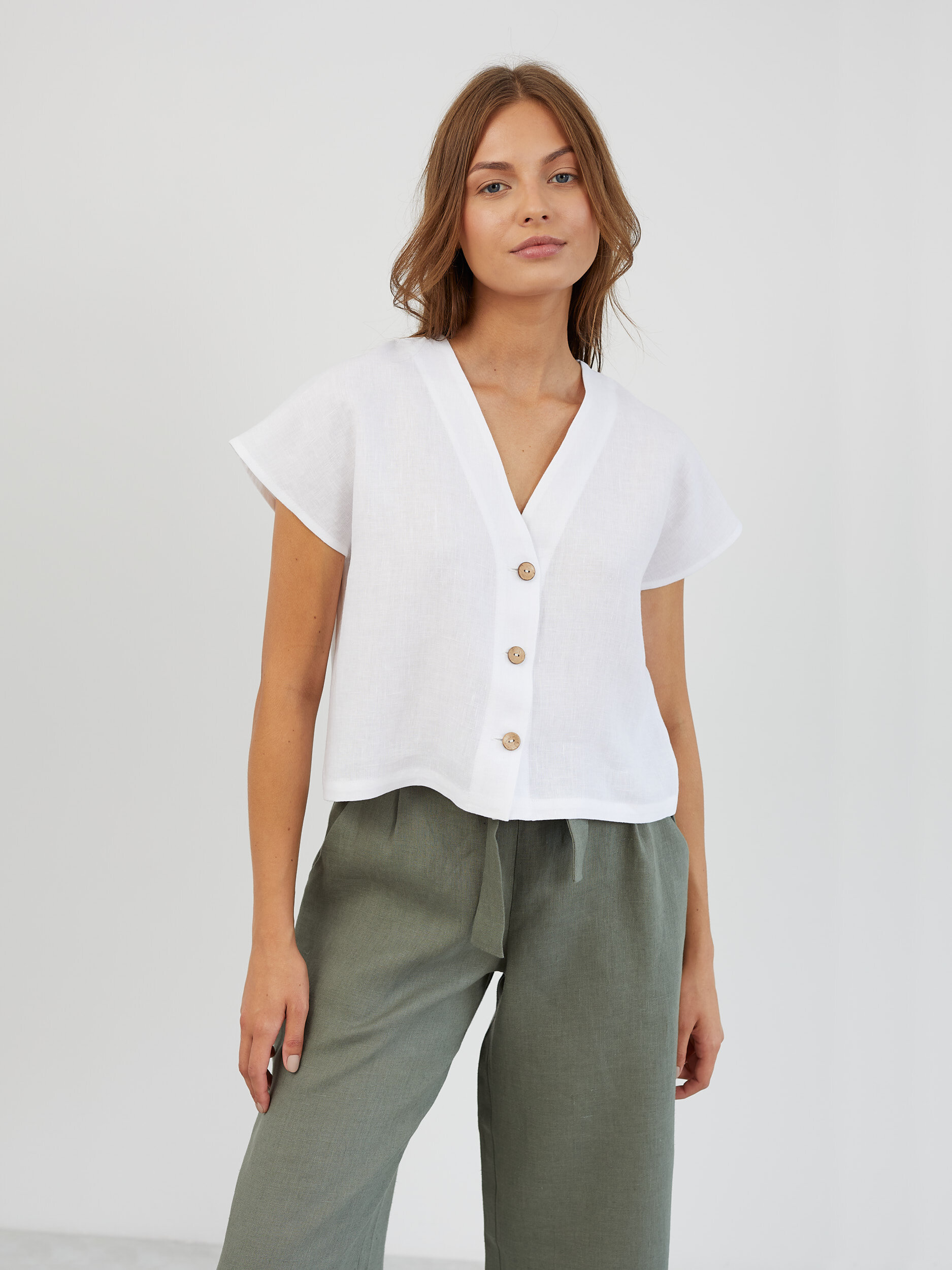 Cropped Linen Button-Down Shirt LYLA - Image 4