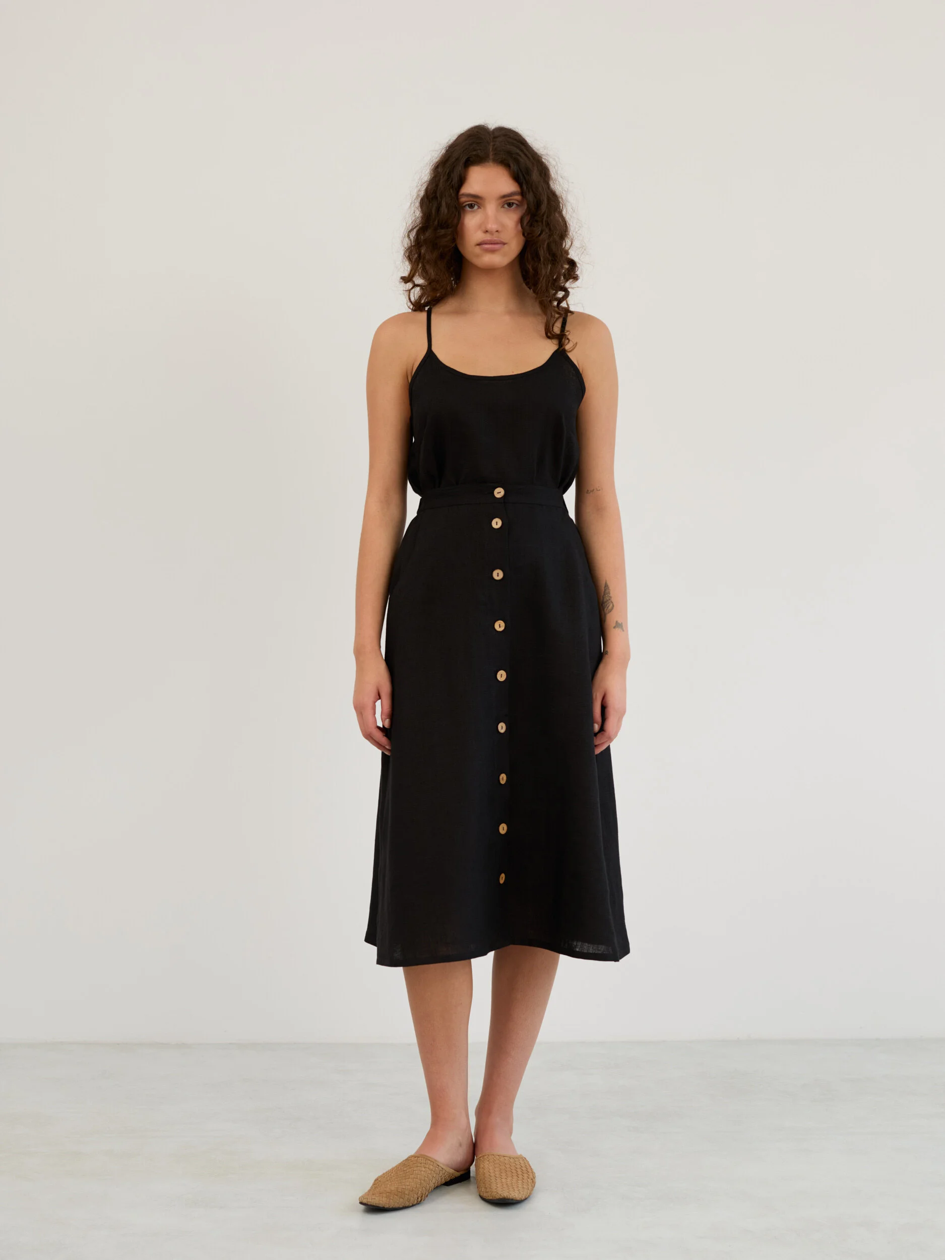 Image 1 of Linen Button Front Midi Skirt in Black LAMINTA from Love and Confuse | Handmade Linen Clothing for Women