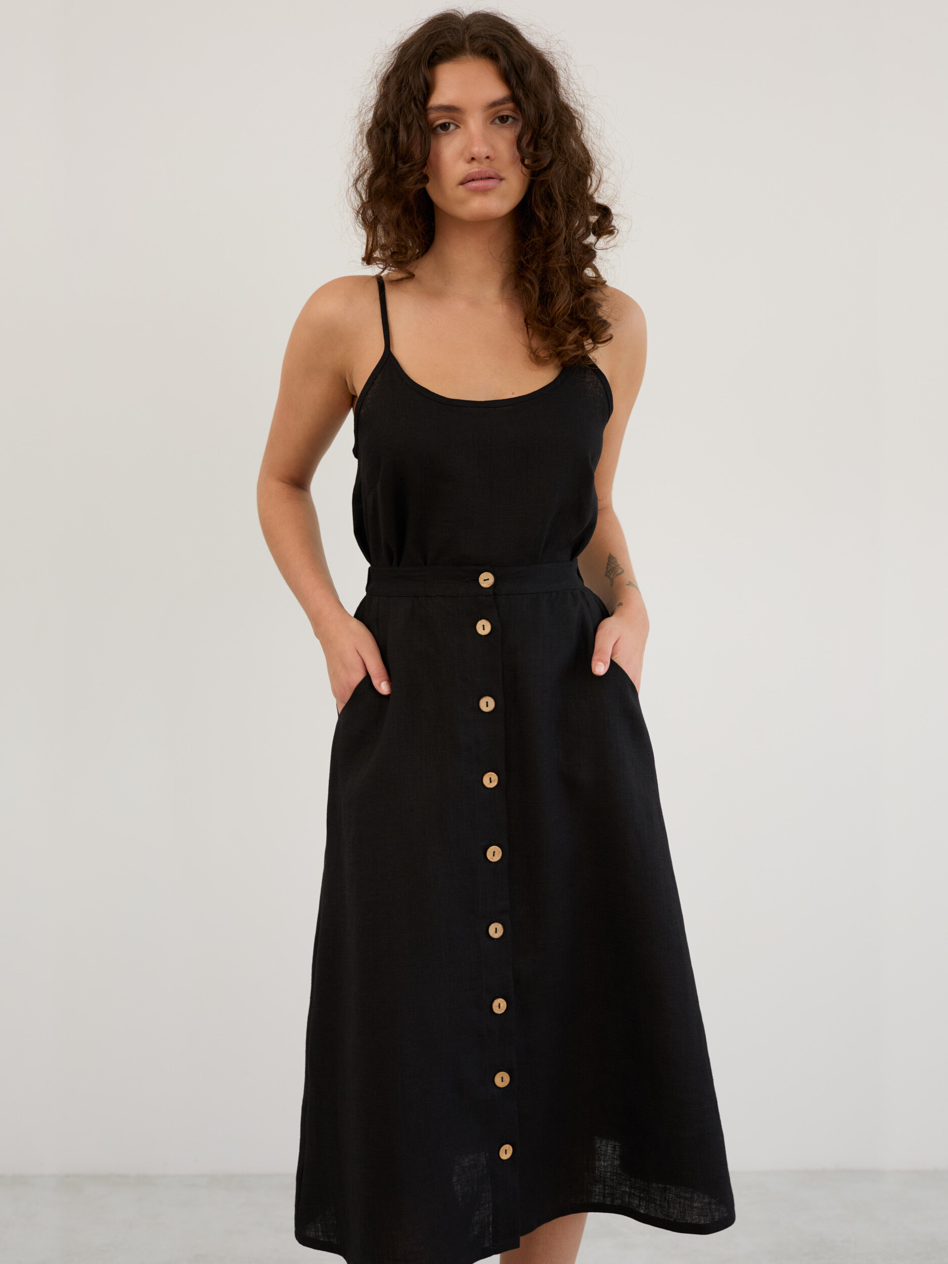 Linen Button Front Midi Skirt LAMINTA - Image 2